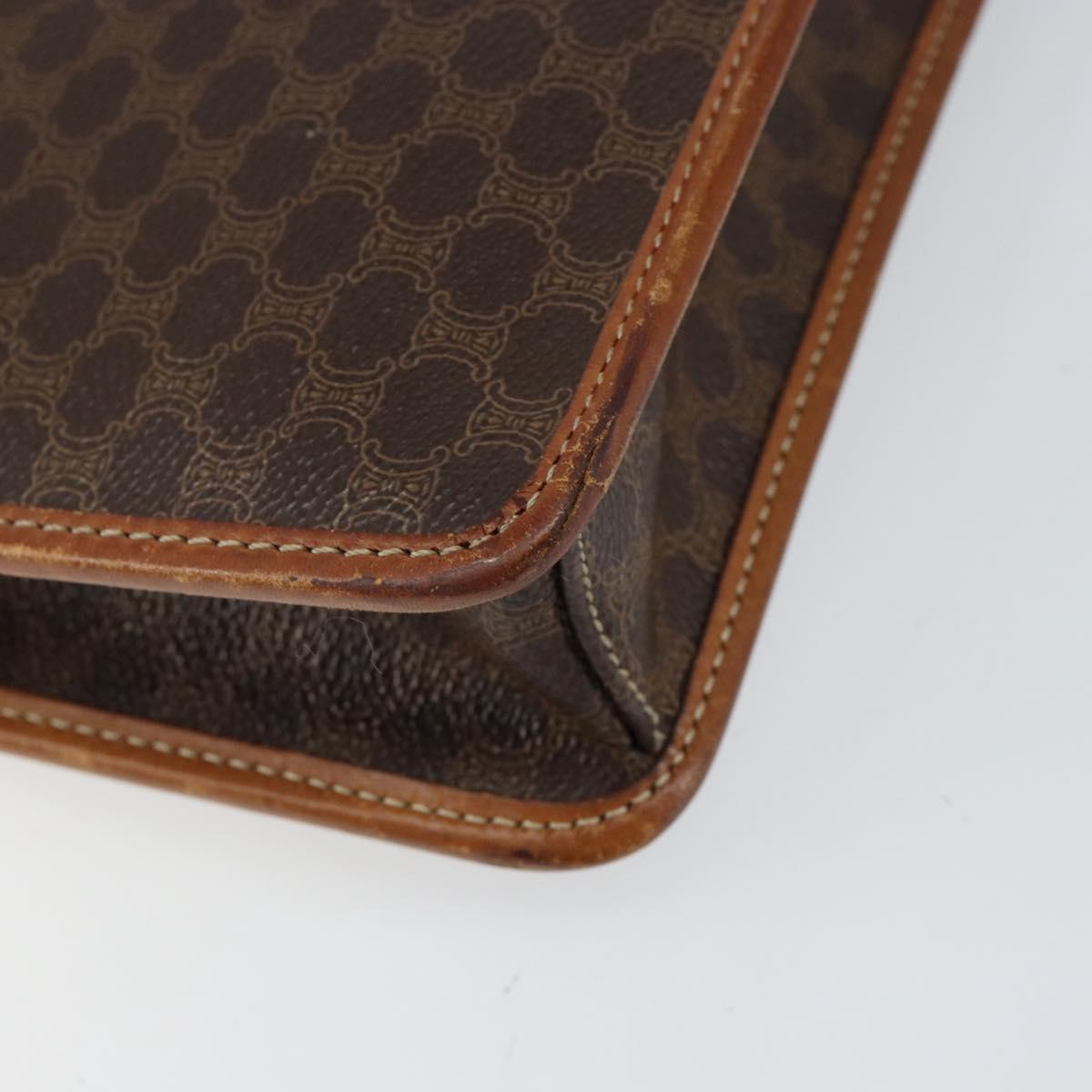 CELINE Macadam Canvas Shoulder Bag PVC Leather Beige Gold Auth bs30777