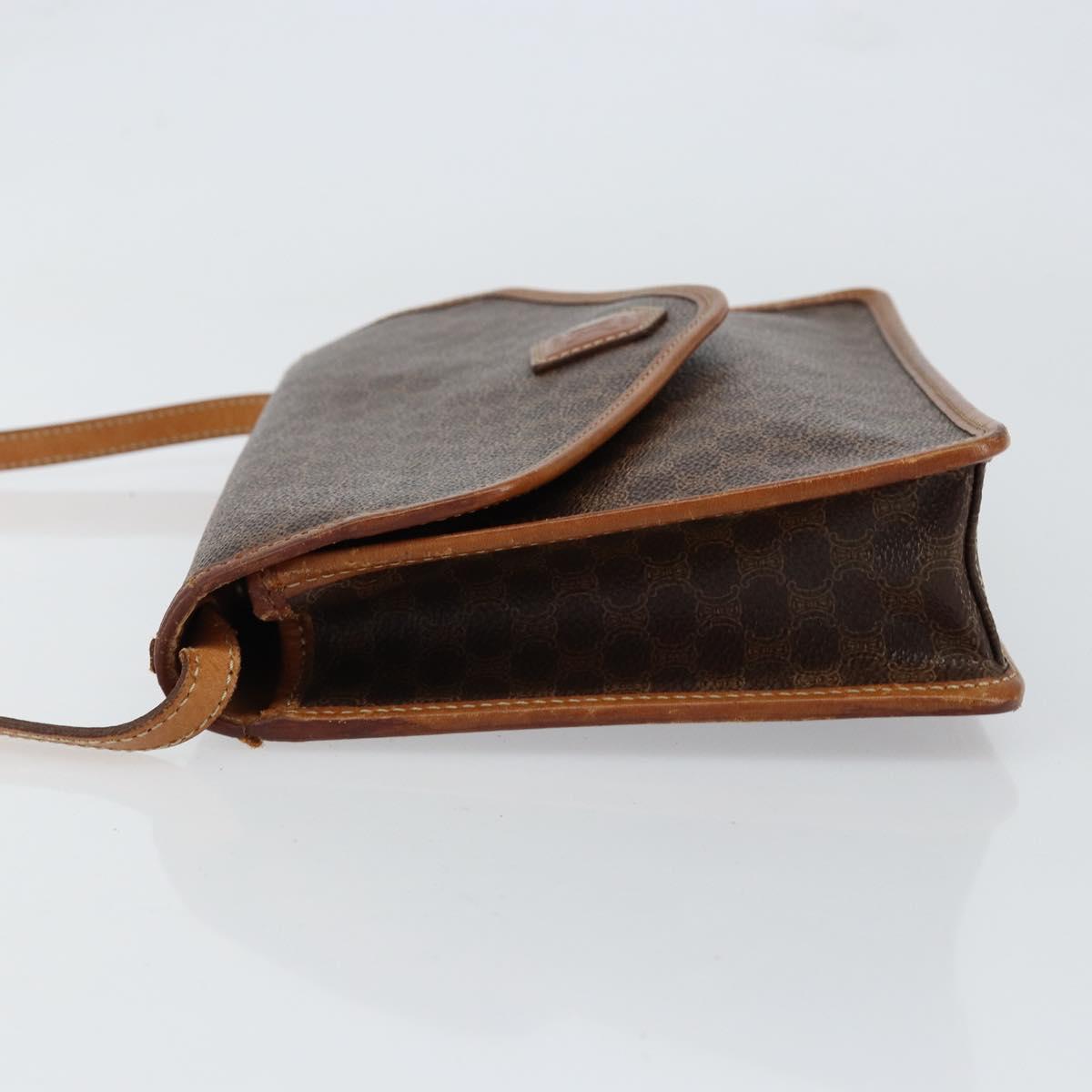 CELINE Macadam Canvas Shoulder Bag PVC Leather Beige Gold Auth bs30777