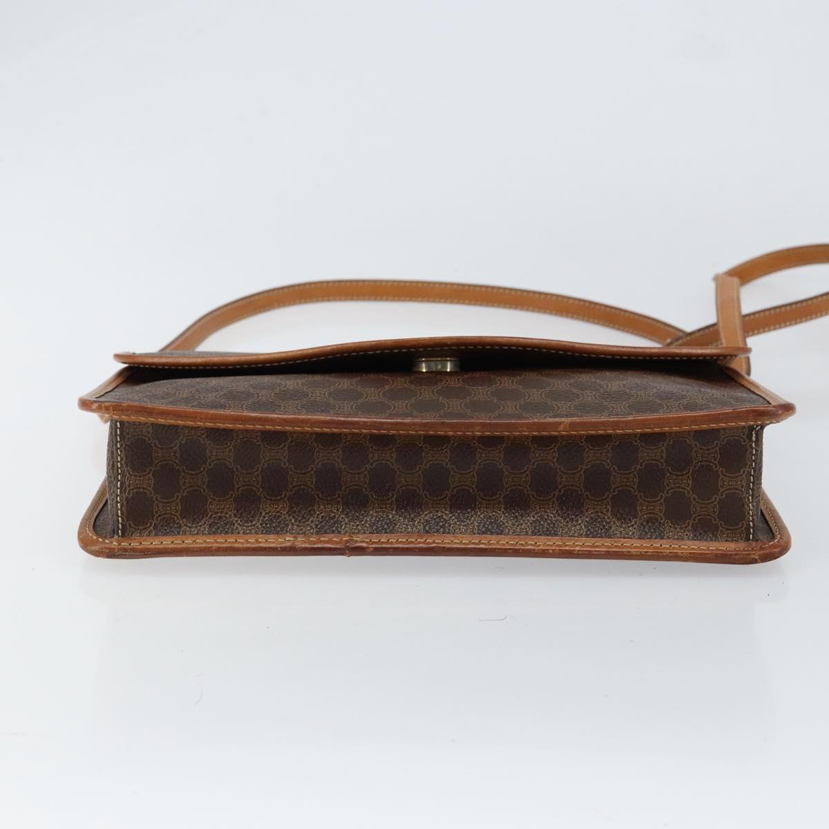 CELINE Macadam Canvas Shoulder Bag PVC Leather Beige Gold Auth bs30777