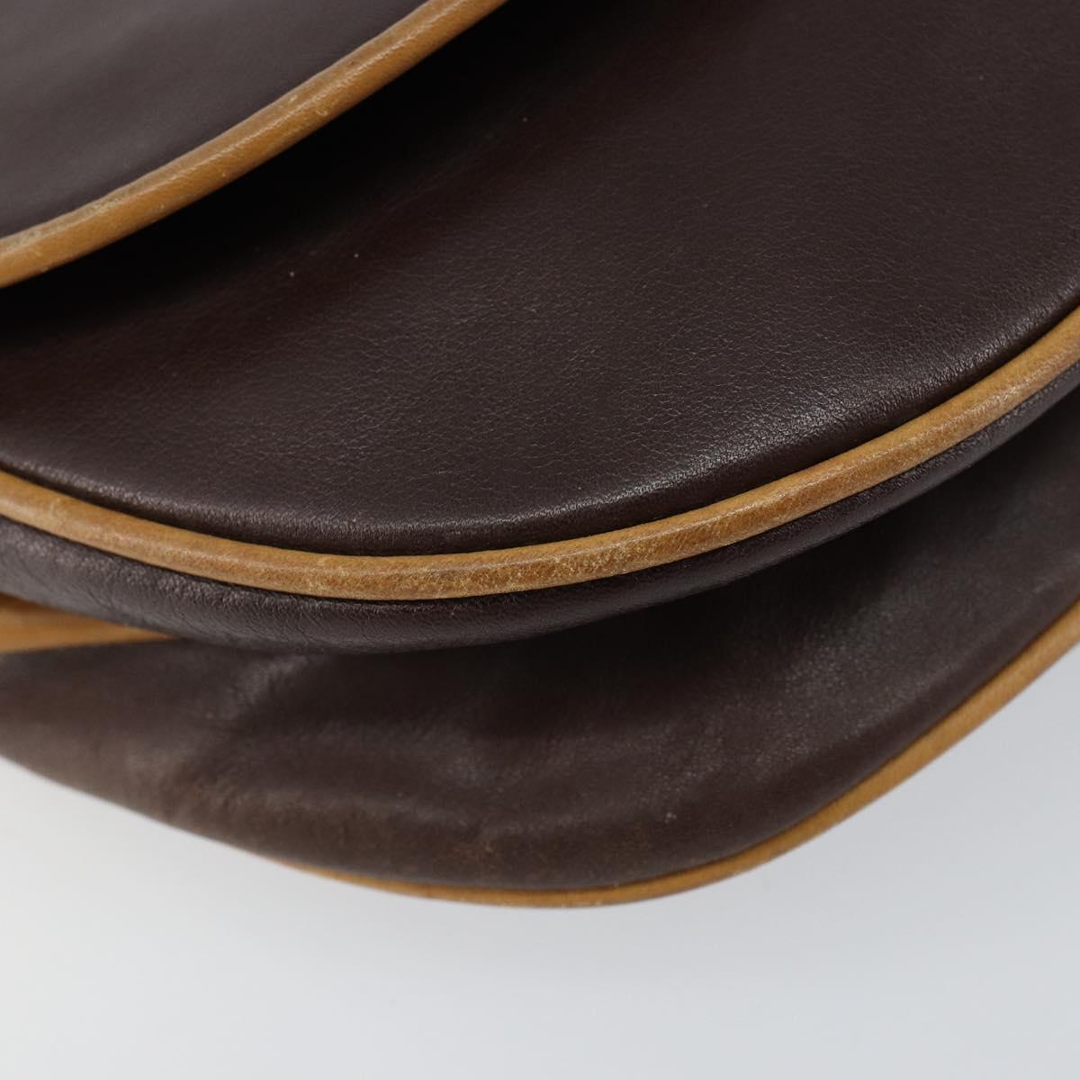 CELINE Shoulder Bag Leather Brown Gold Auth bs30778