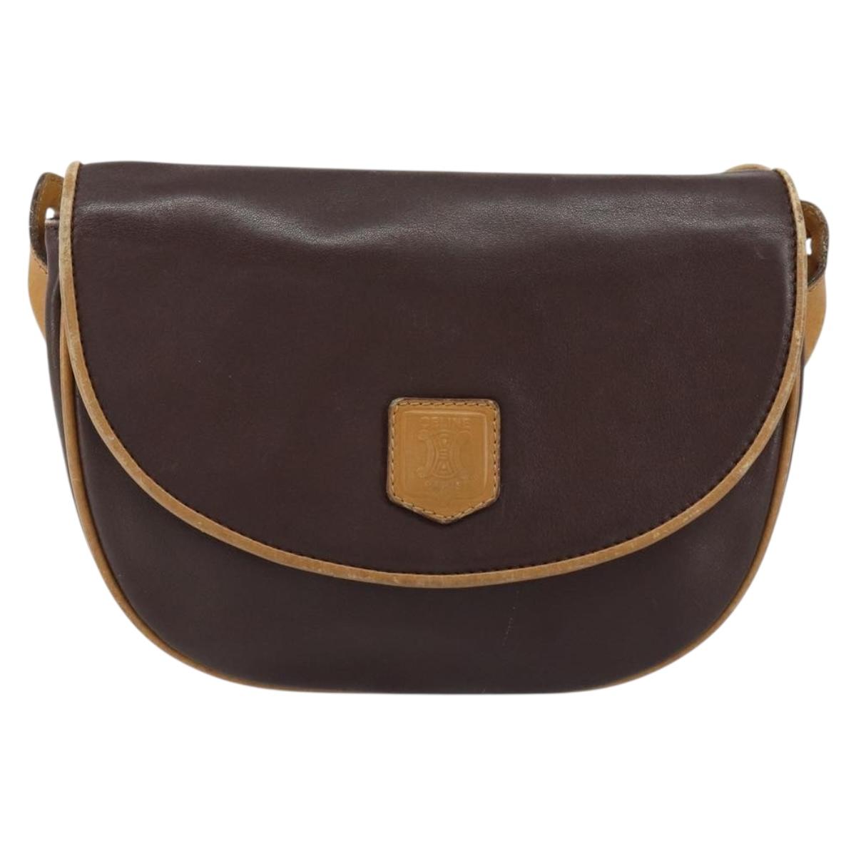 CELINE Shoulder Bag Leather Brown Gold Auth bs30778