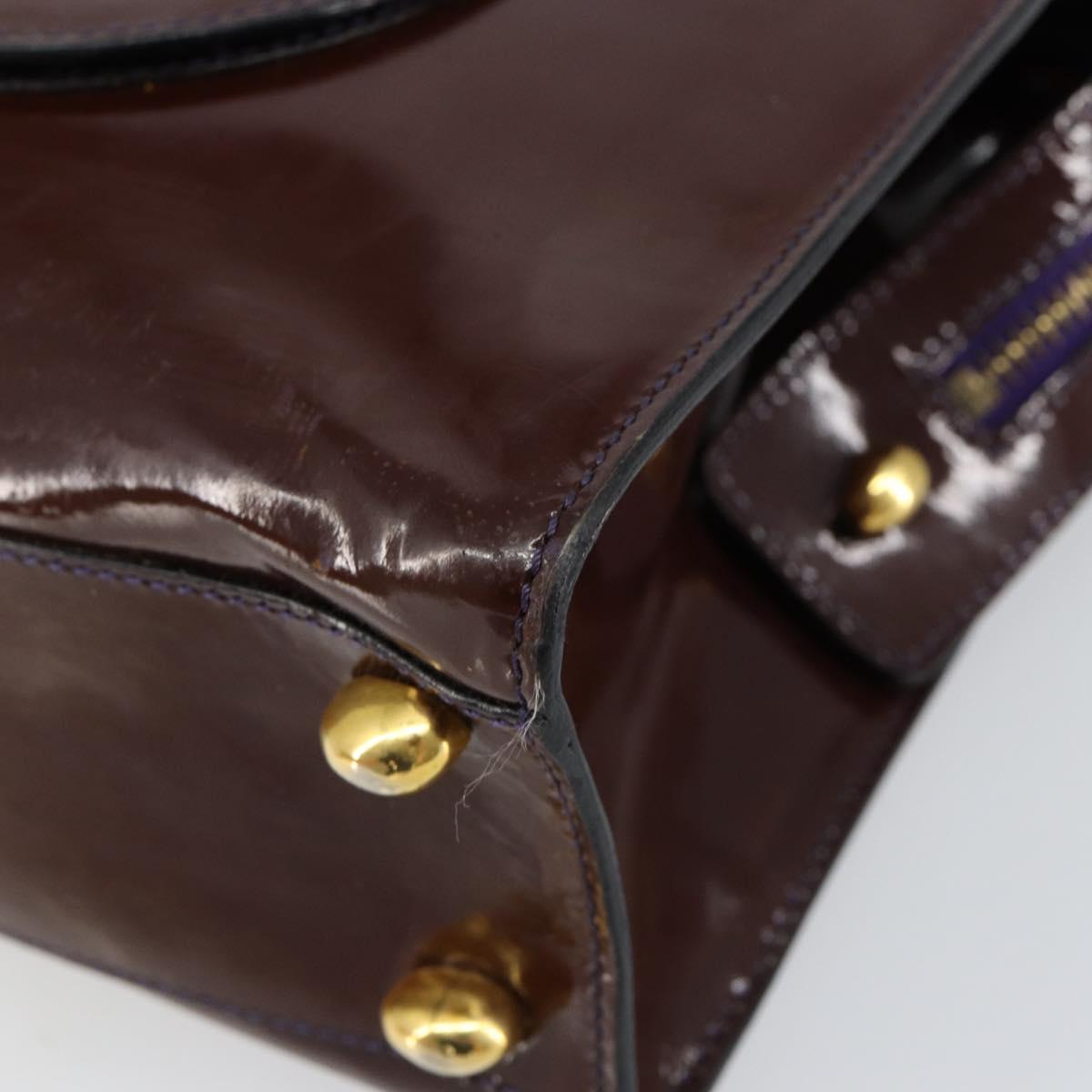 CELINE Macadam Canvas Hand Bag Enamel Brown Gold Auth bs30779