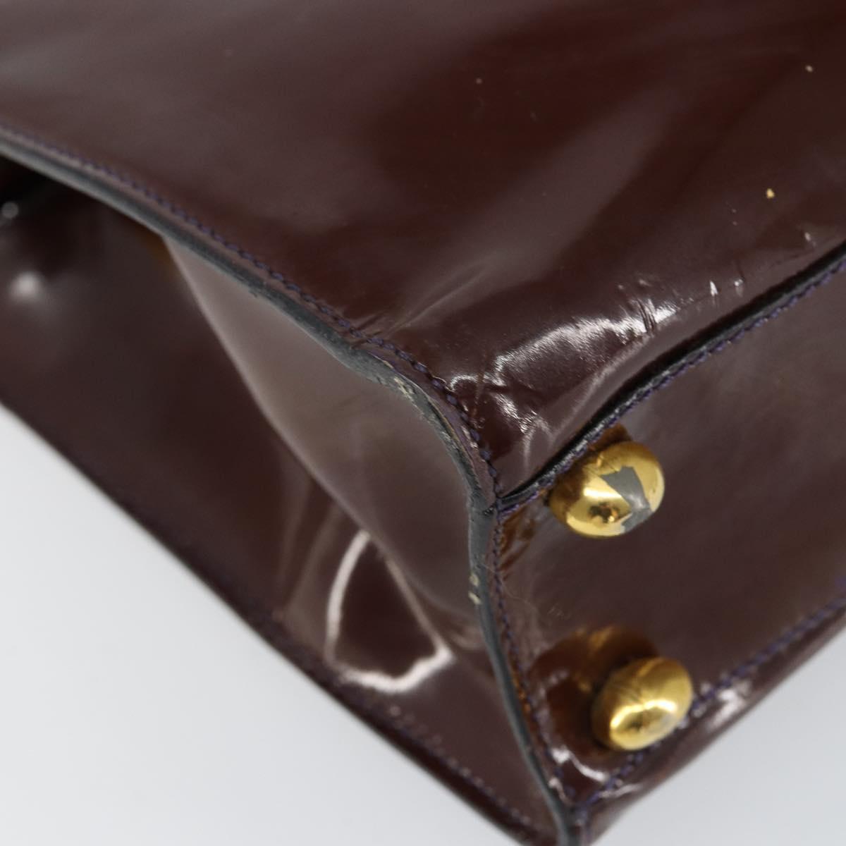 CELINE Macadam Canvas Hand Bag Enamel Brown Gold Auth bs30779