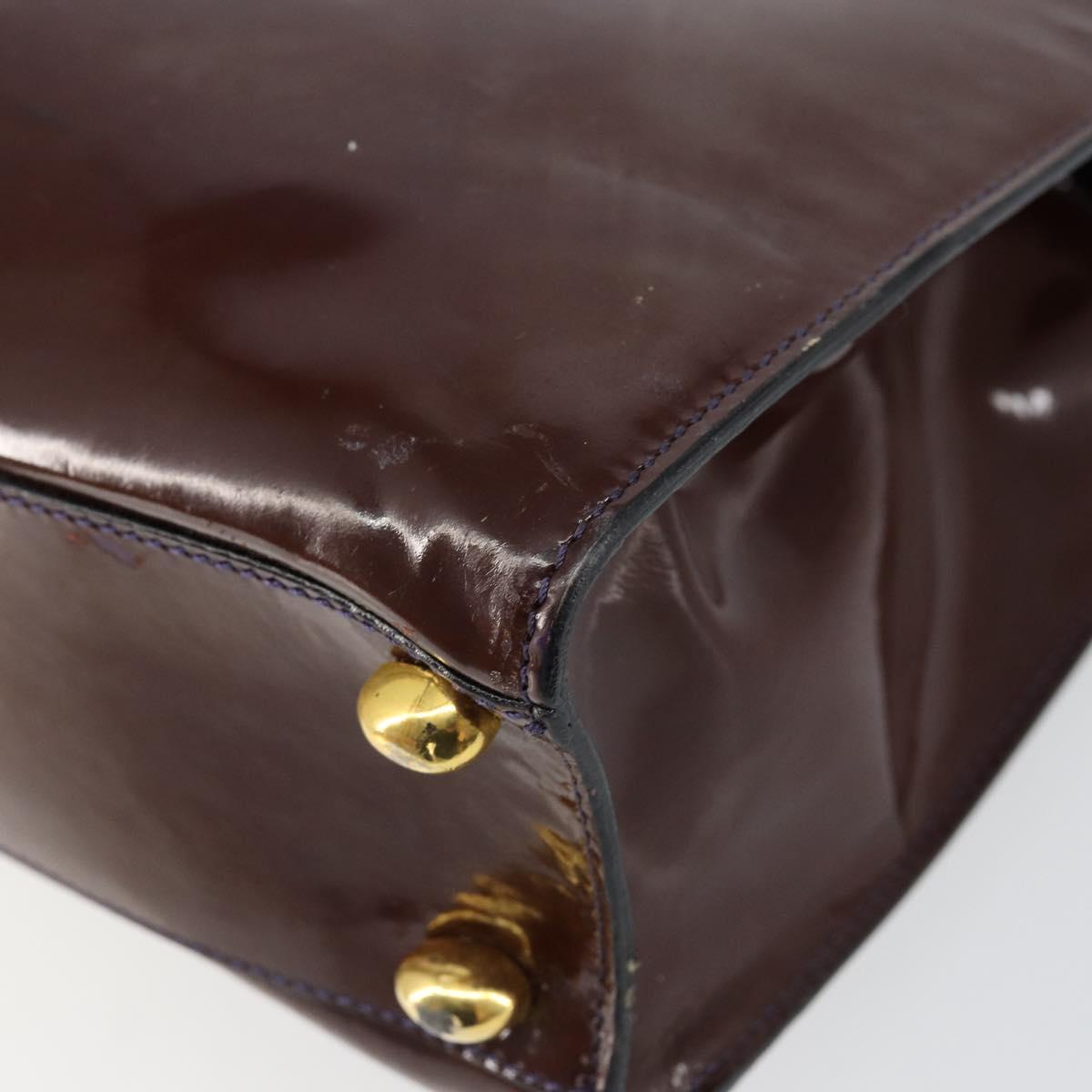 CELINE Macadam Canvas Hand Bag Enamel Brown Gold Auth bs30779