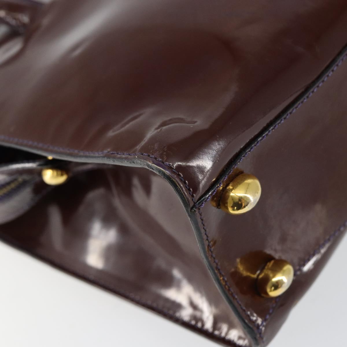 CELINE Macadam Canvas Hand Bag Enamel Brown Gold Auth bs30779