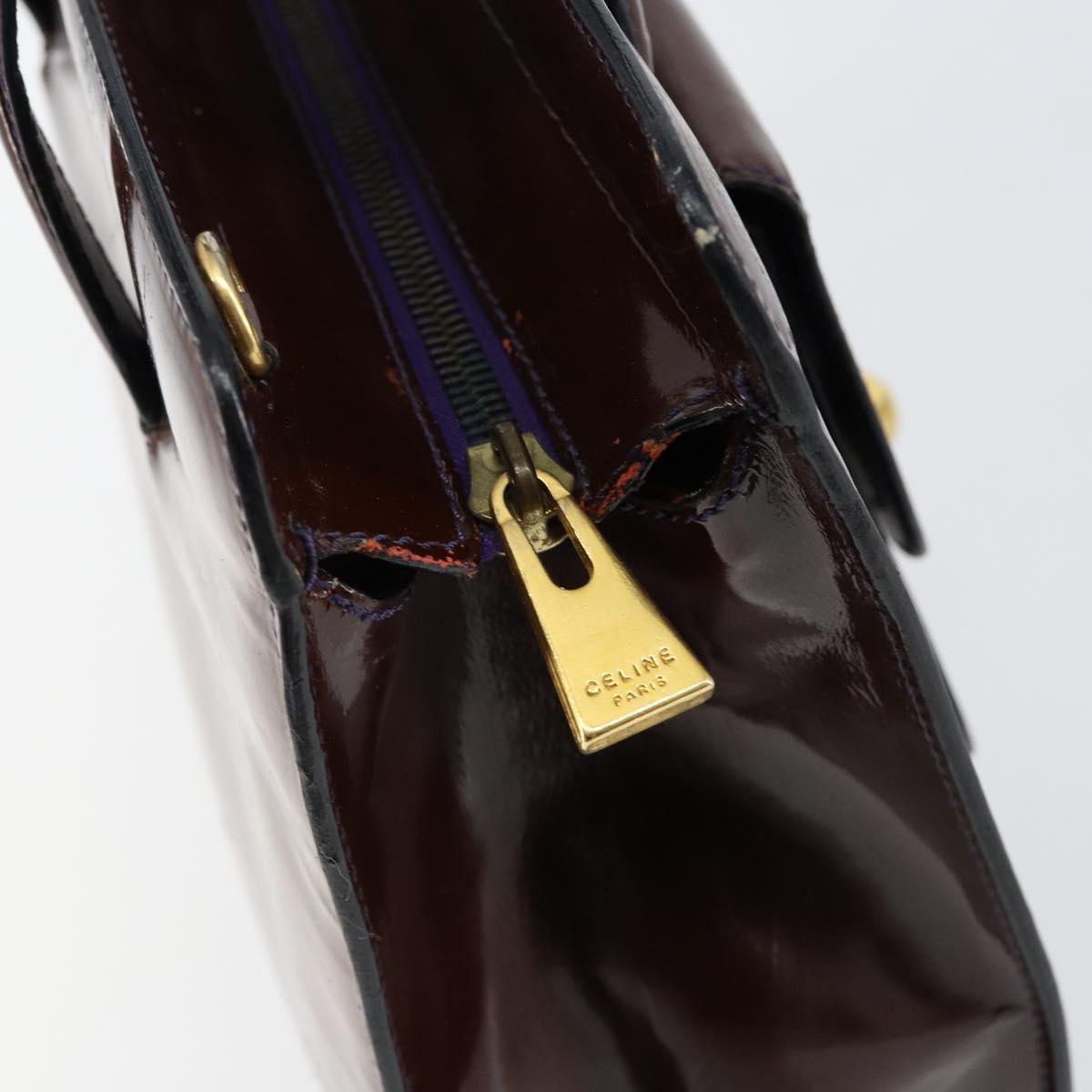 CELINE Macadam Canvas Hand Bag Enamel Brown Gold Auth bs30779