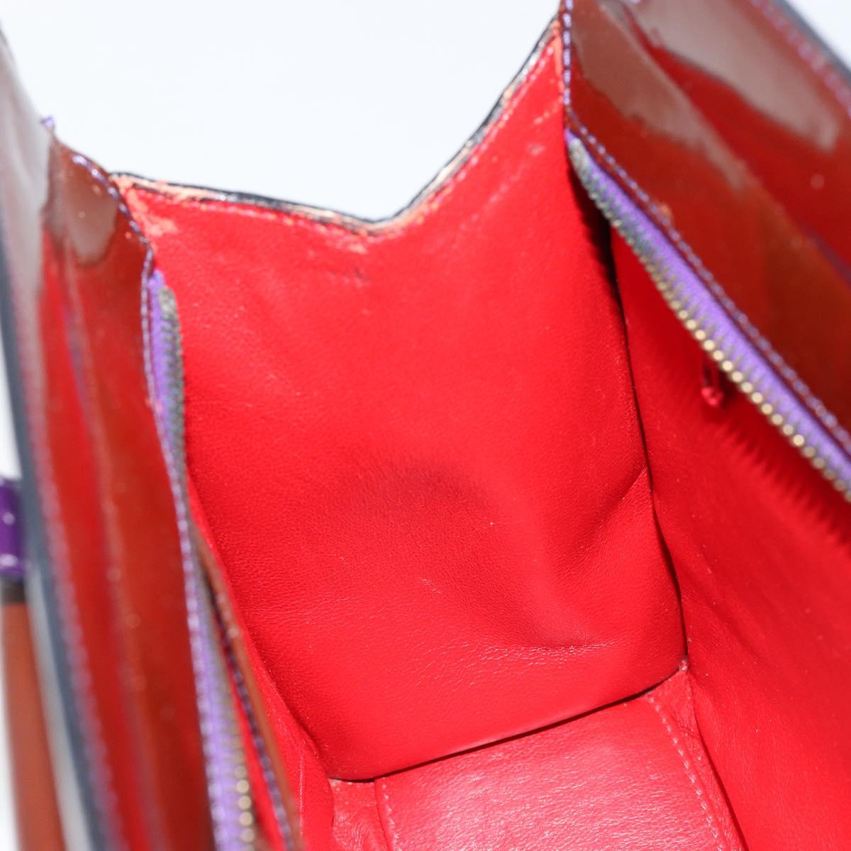 CELINE Macadam Canvas Hand Bag Enamel Brown Gold Auth bs30779