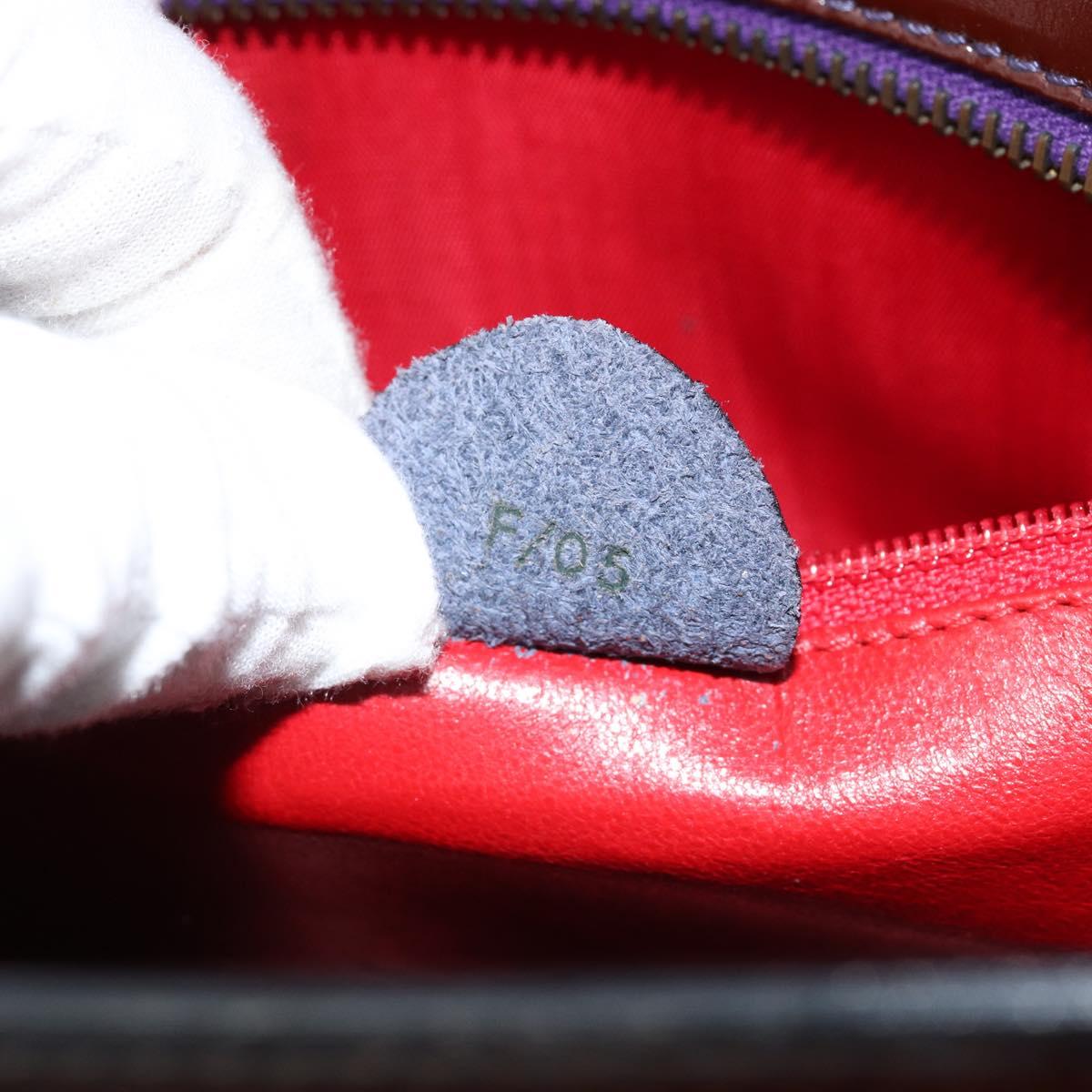 CELINE Macadam Canvas Hand Bag Enamel Brown Gold Auth bs30779