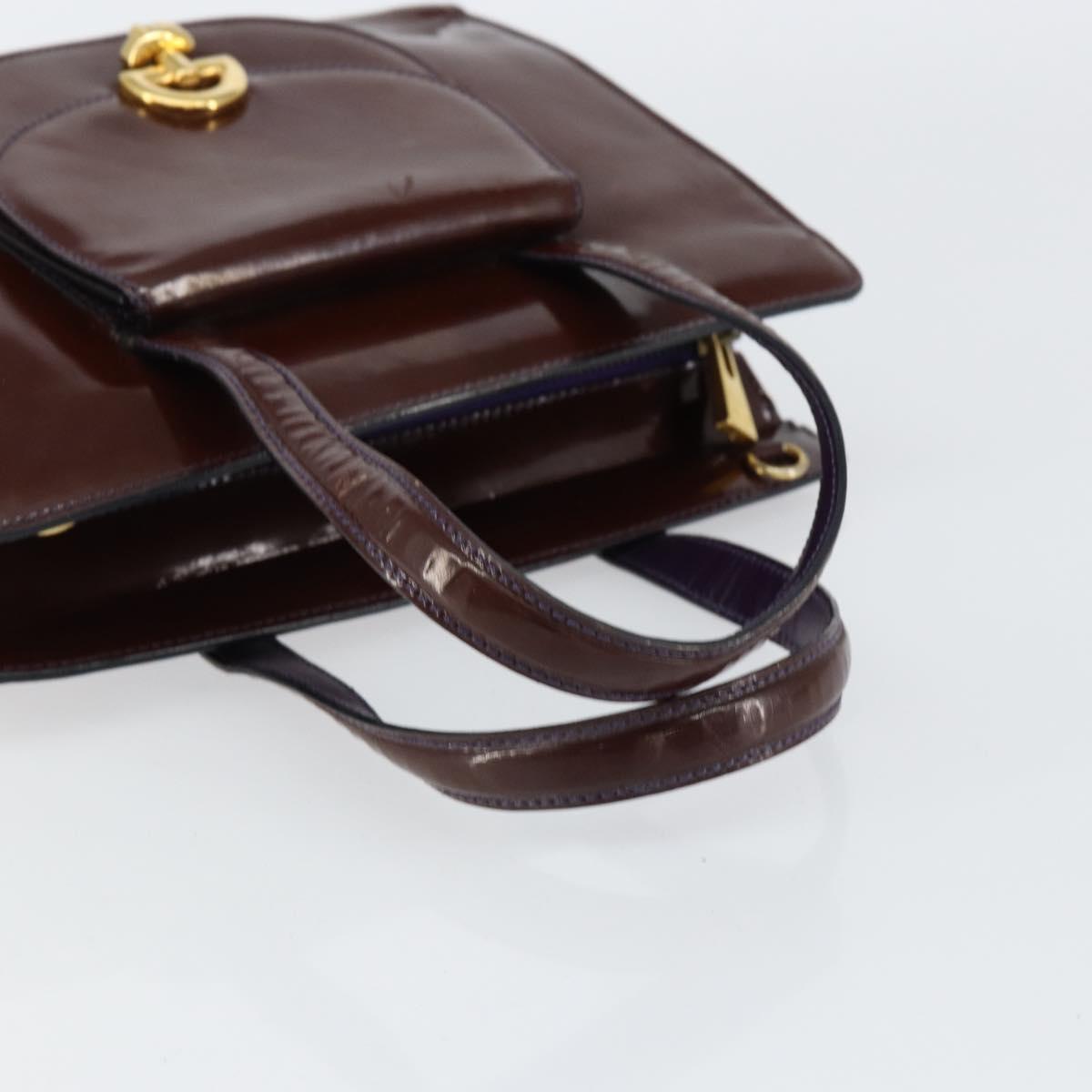 CELINE Macadam Canvas Hand Bag Enamel Brown Gold Auth bs30779