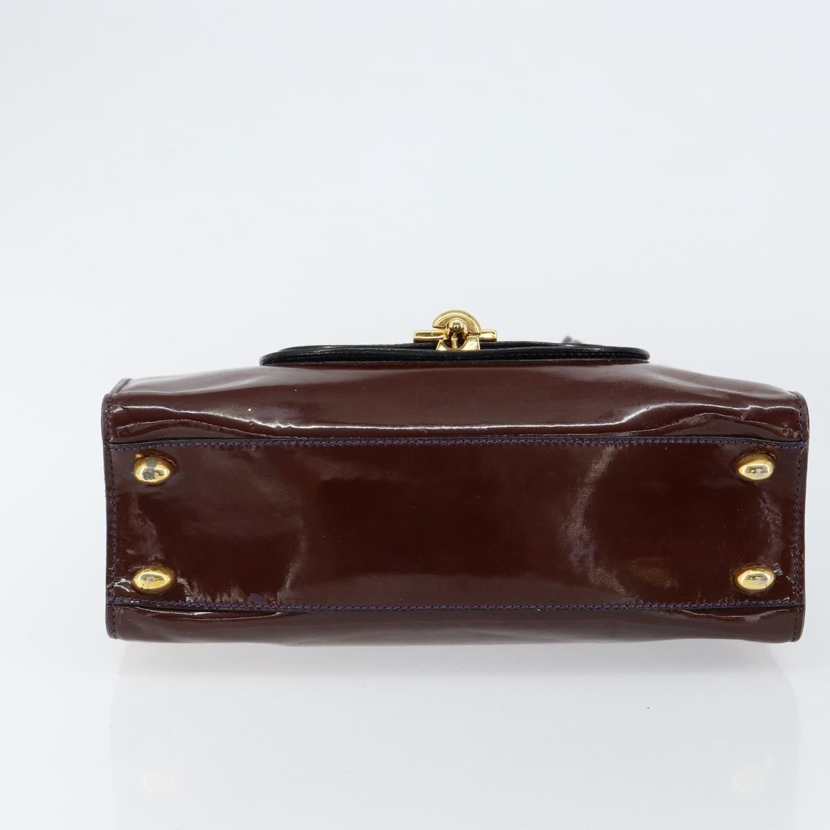 CELINE Macadam Canvas Hand Bag Enamel Brown Gold Auth bs30779