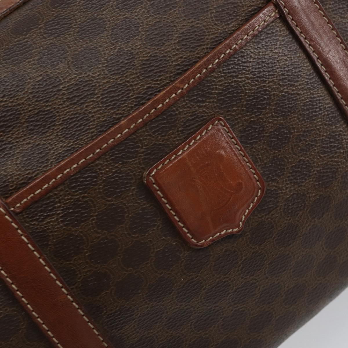 CELINE Macadam Canvas Hand Bag PVC Leather Beige Gold Auth bs30781