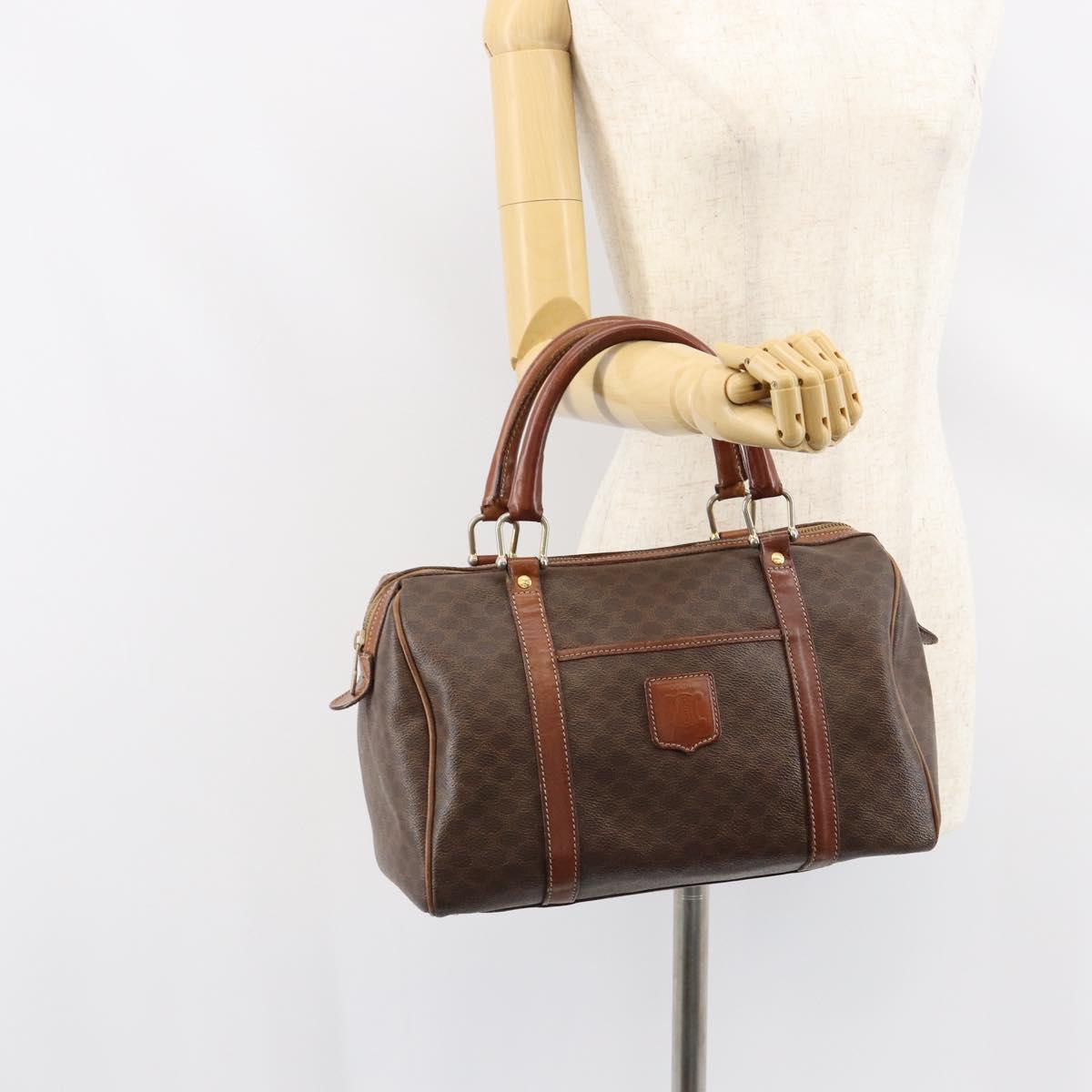 CELINE Macadam Canvas Hand Bag PVC Leather Beige Gold Auth bs30781