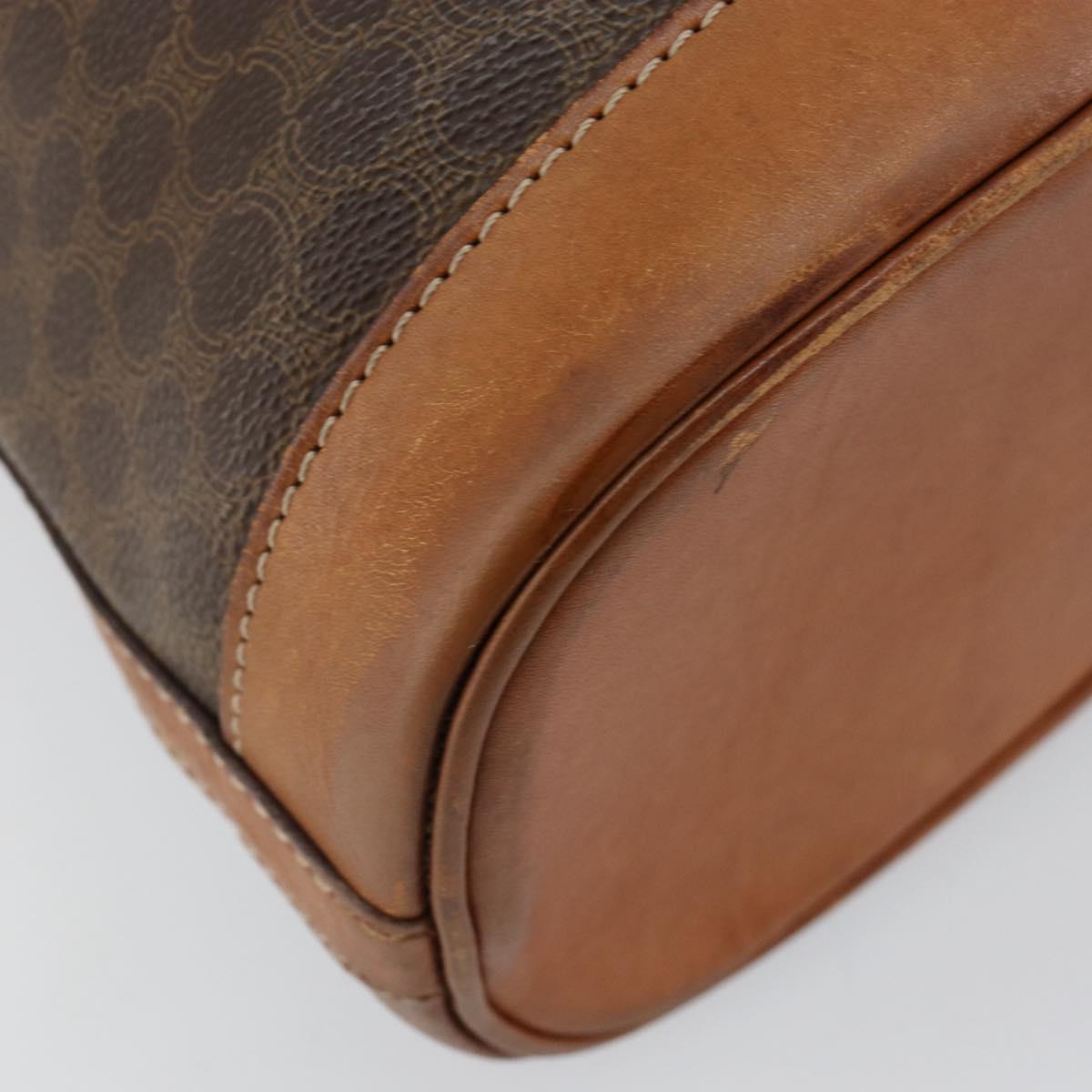 CELINE Macadam Canvas Shoulder Bag PVC Leather Brown Gold Auth bs30783