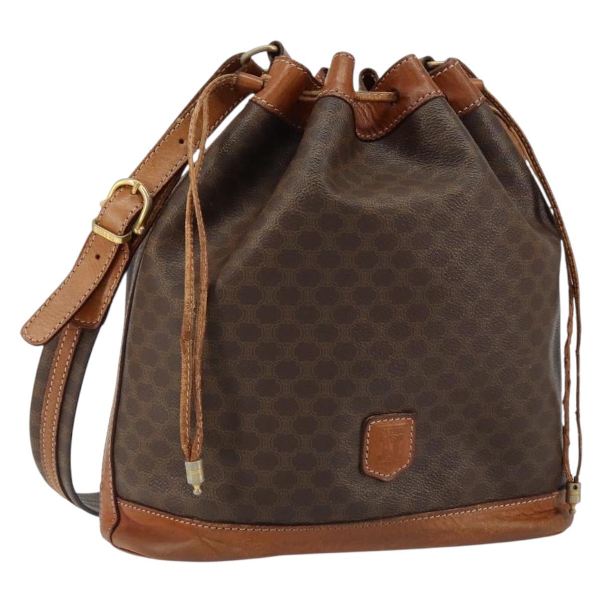 CELINE Macadam Canvas Shoulder Bag PVC Leather Brown Gold Auth bs30783