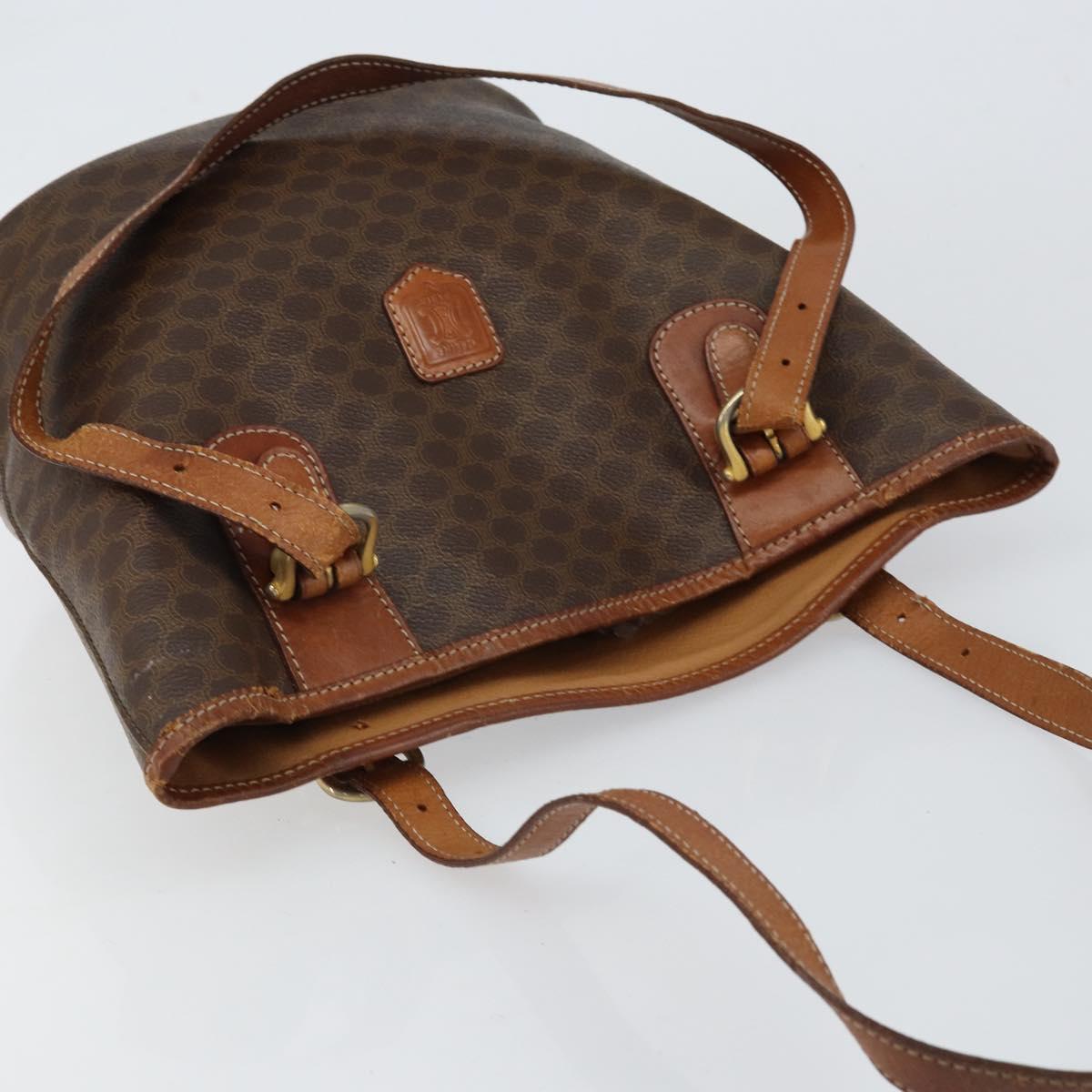 CELINE Macadam Canvas Tote Bag PVC Leather Brown Gold Auth bs30784