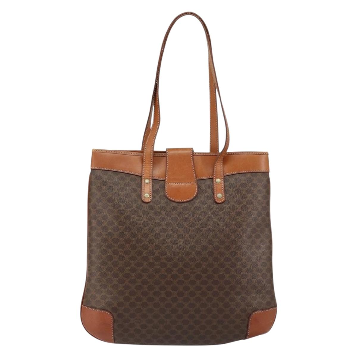 CELINE Macadam Canvas Tote Bag PVC Leather Brown Gold Auth bs30785