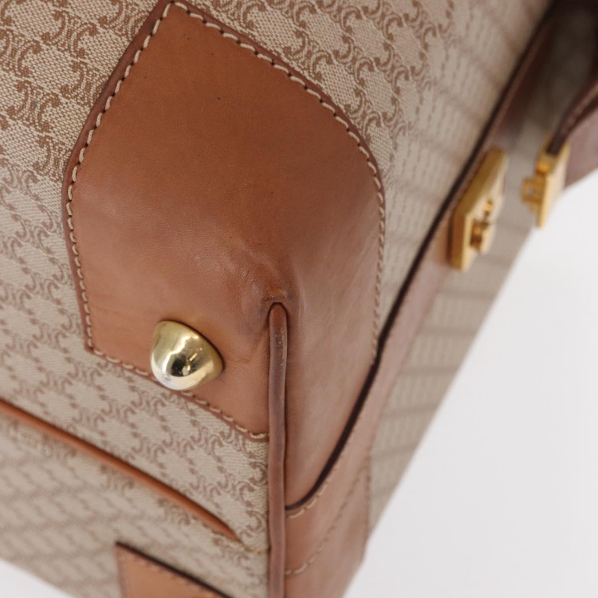 CELINE Macadam Canvas Boston Bag PVC Beige Gold Auth bs30786