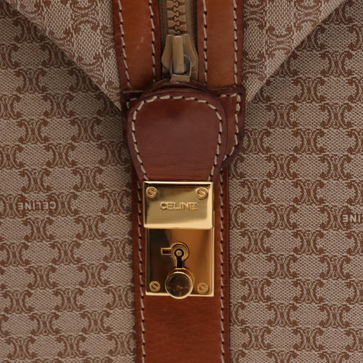 CELINE Macadam Canvas Boston Bag PVC Beige Gold Auth bs30786