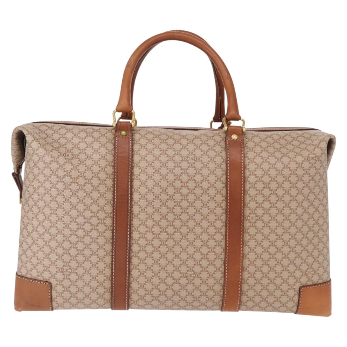 CELINE Macadam Canvas Boston Bag PVC Beige Gold Auth bs30786