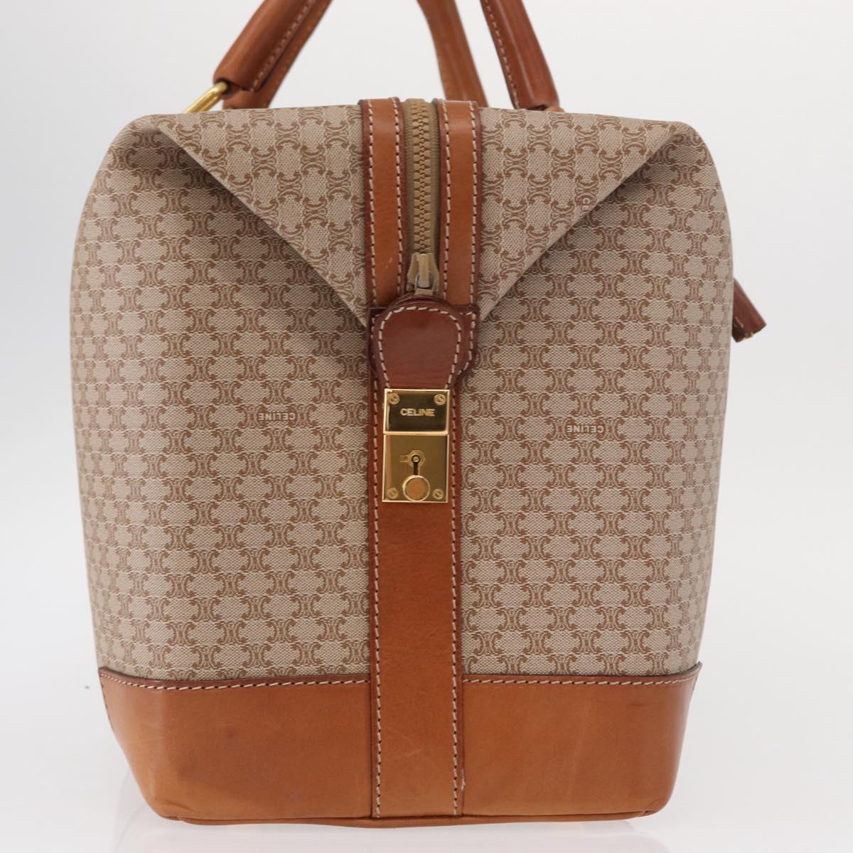 CELINE Macadam Canvas Boston Bag PVC Beige Gold Auth bs30786