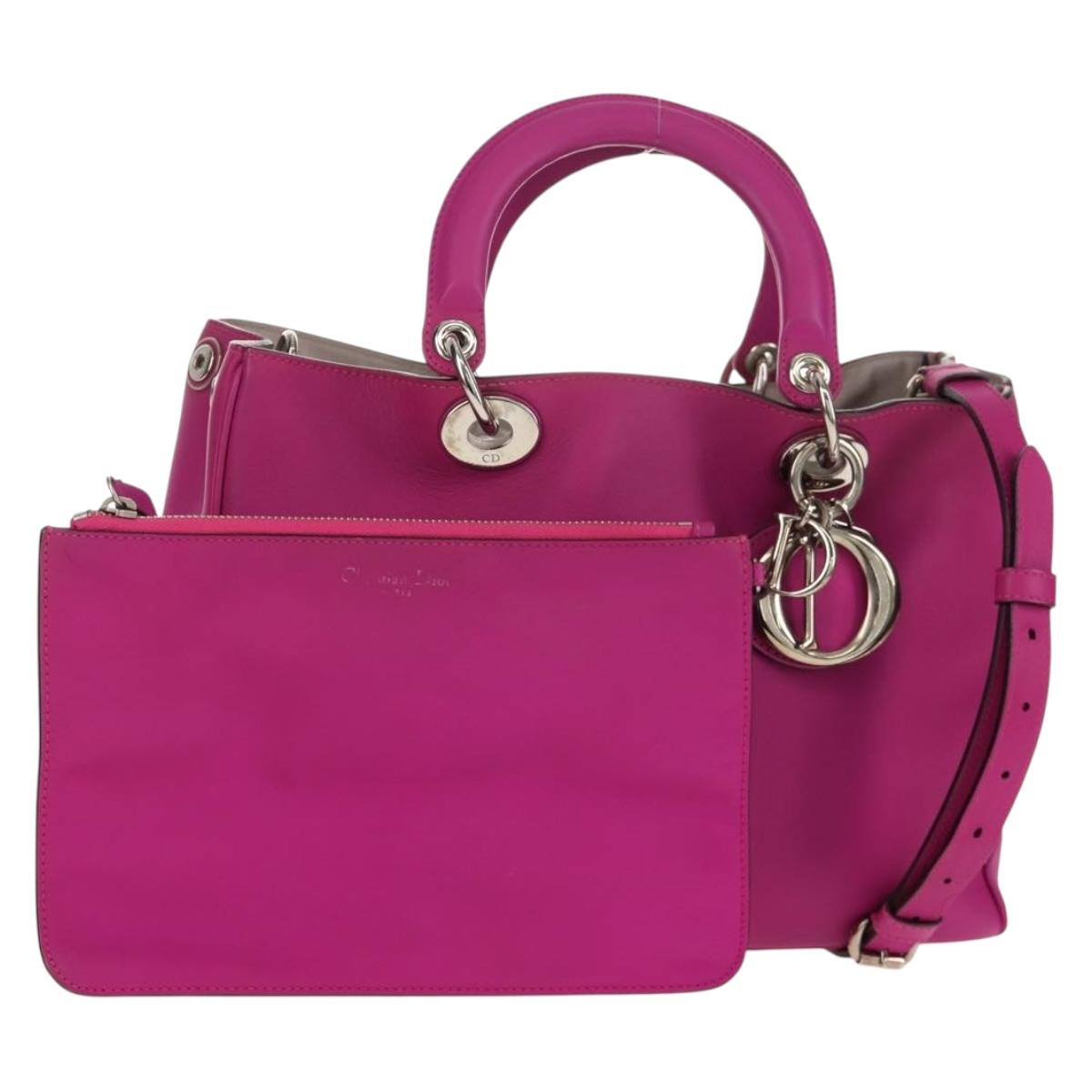 Christian Dior Diorissimo Hand Bag Leather 2way Purple Silver Auth bs30787