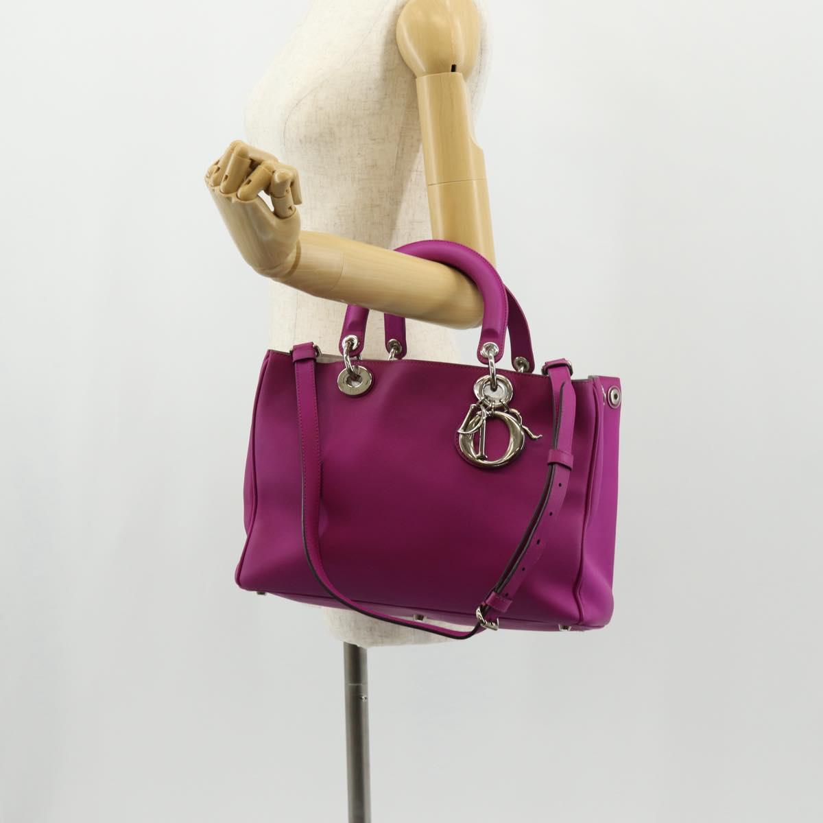 Christian Dior Diorissimo Hand Bag Leather 2way Purple Silver Auth bs30787