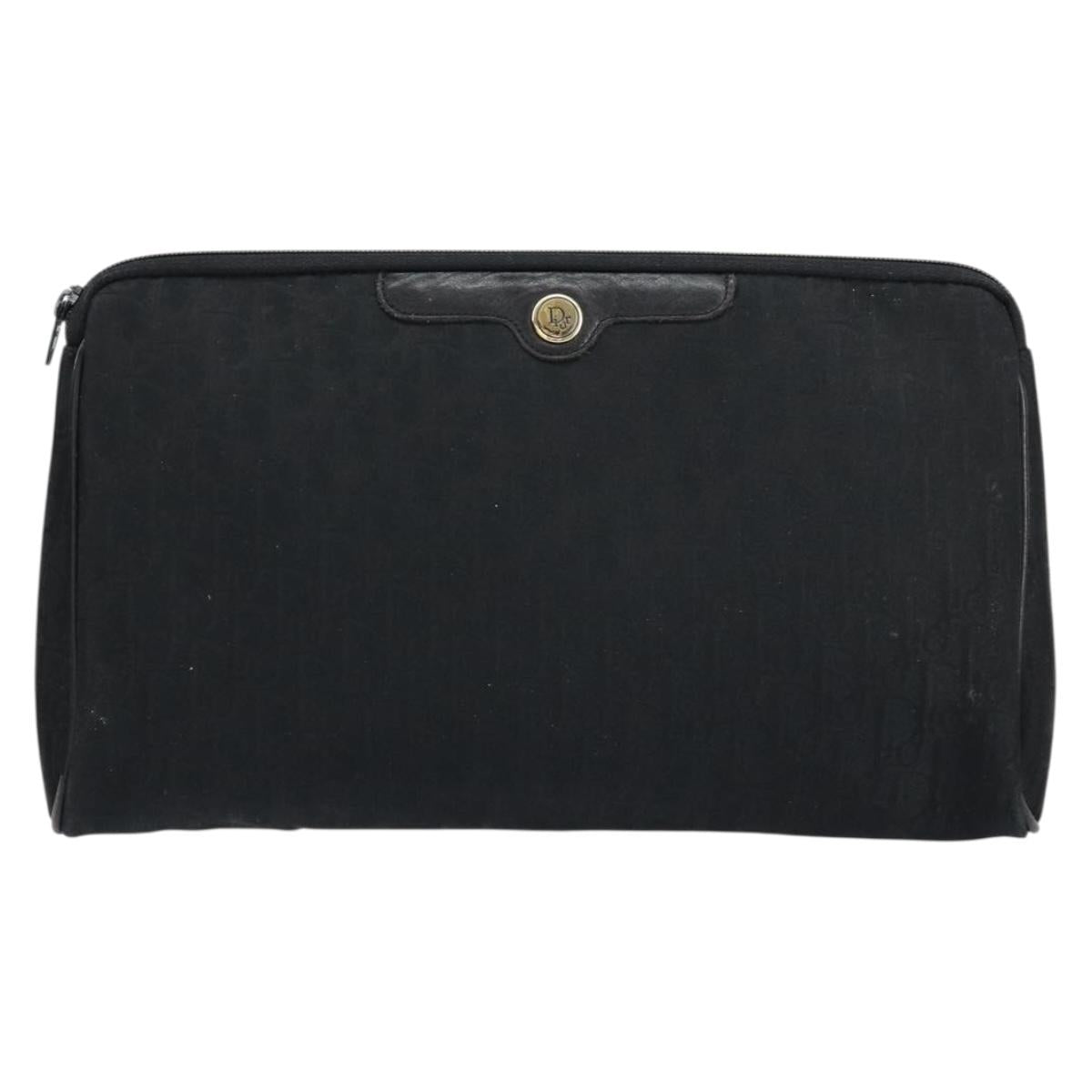 Christian Dior Trotter Canvas Clutch Bag Black Gold Auth bs30788