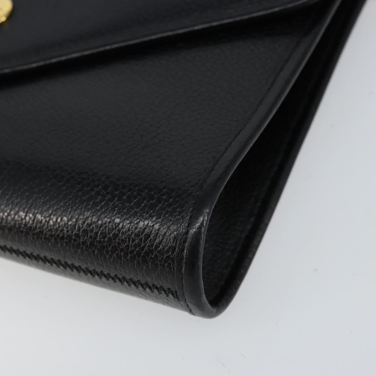 Christian Dior Chain Shoulder Bag Leather Black Gold Auth bs30789