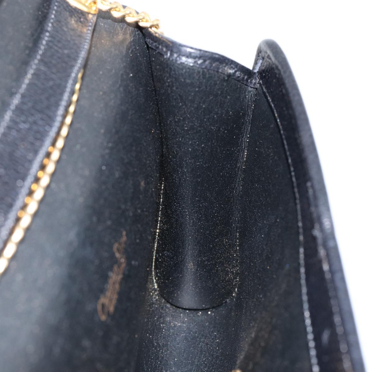 Christian Dior Chain Shoulder Bag Leather Black Gold Auth bs30789