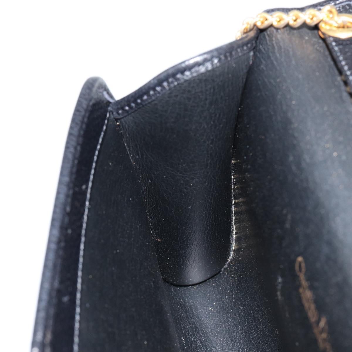 Christian Dior Chain Shoulder Bag Leather Black Gold Auth bs30789