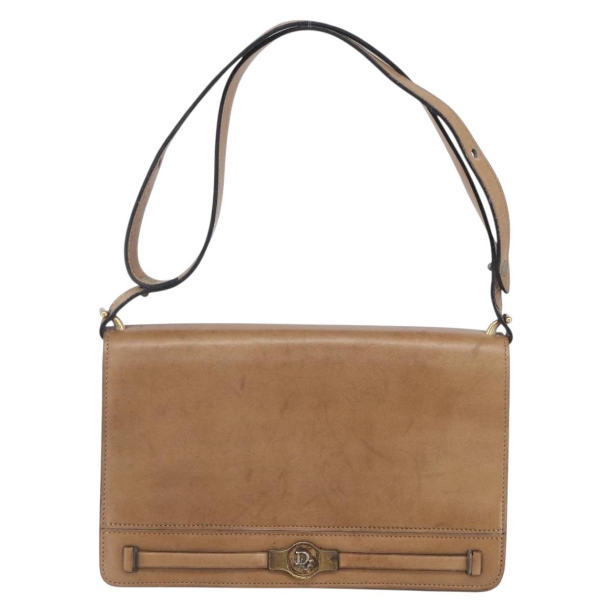 Christian Dior Shoulder Bag Leather Brown Gold Auth bs30791