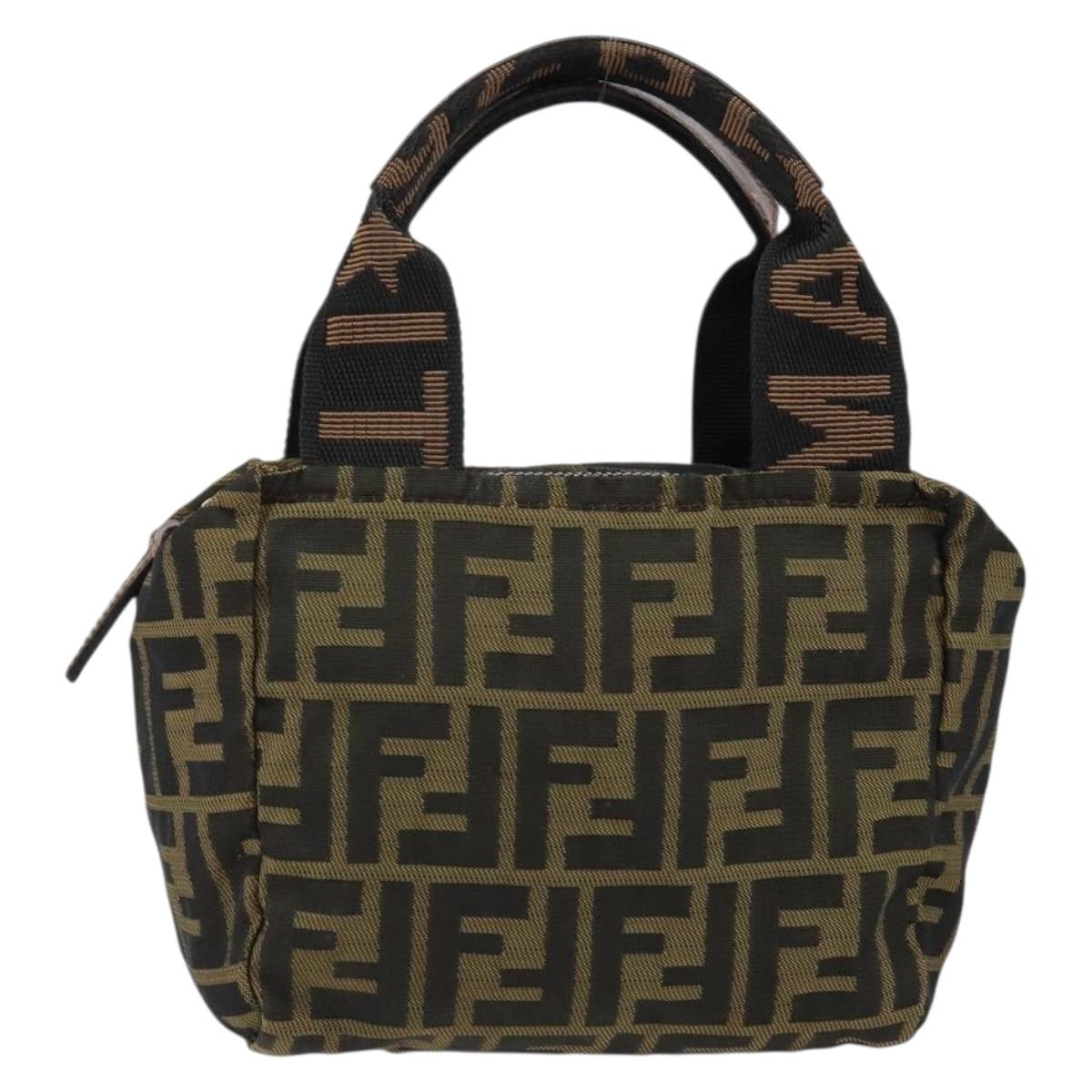 FENDI Zucca Canvas Hand Bag Black Brown Auth bs30792