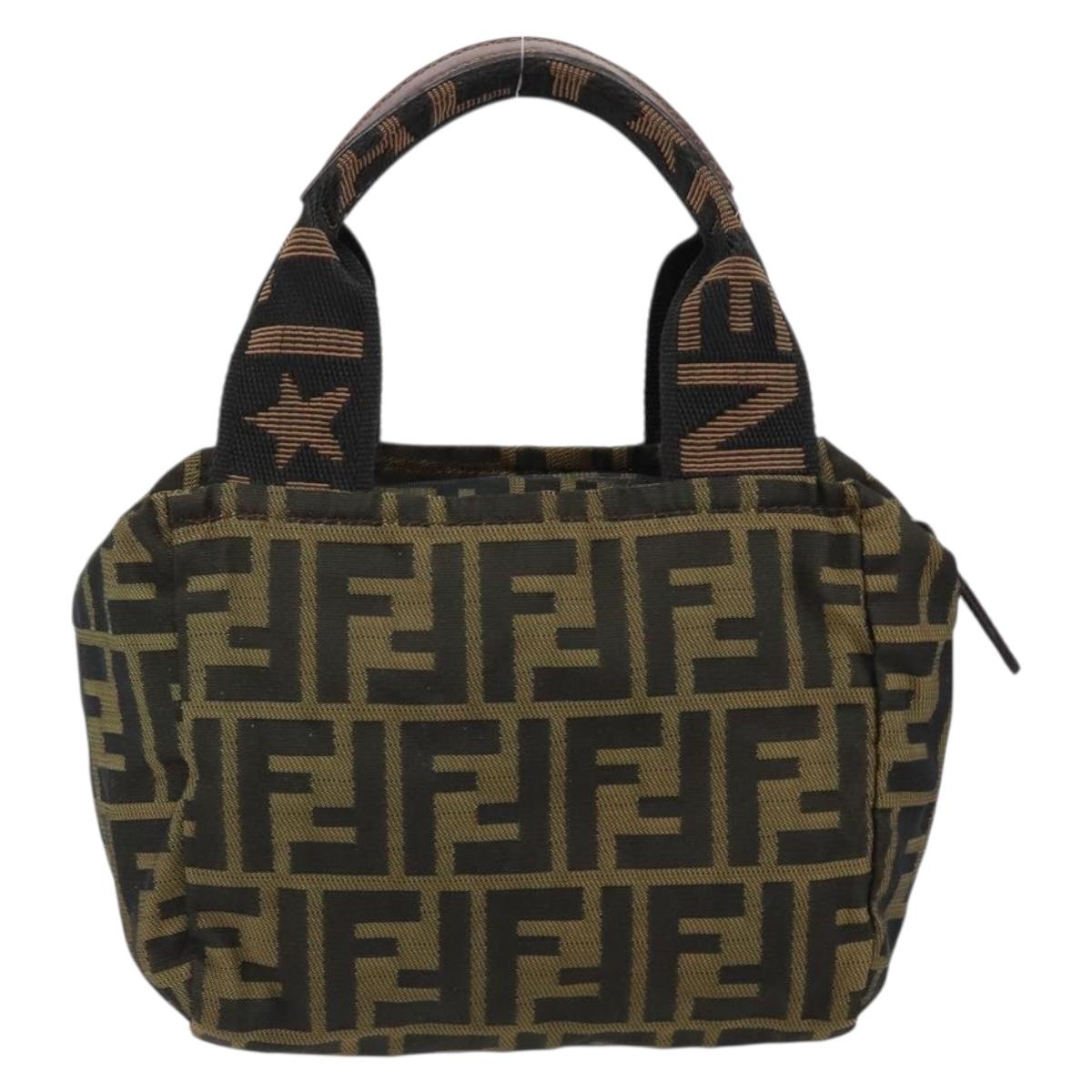 FENDI Zucca Canvas Hand Bag Black Brown Auth bs30792