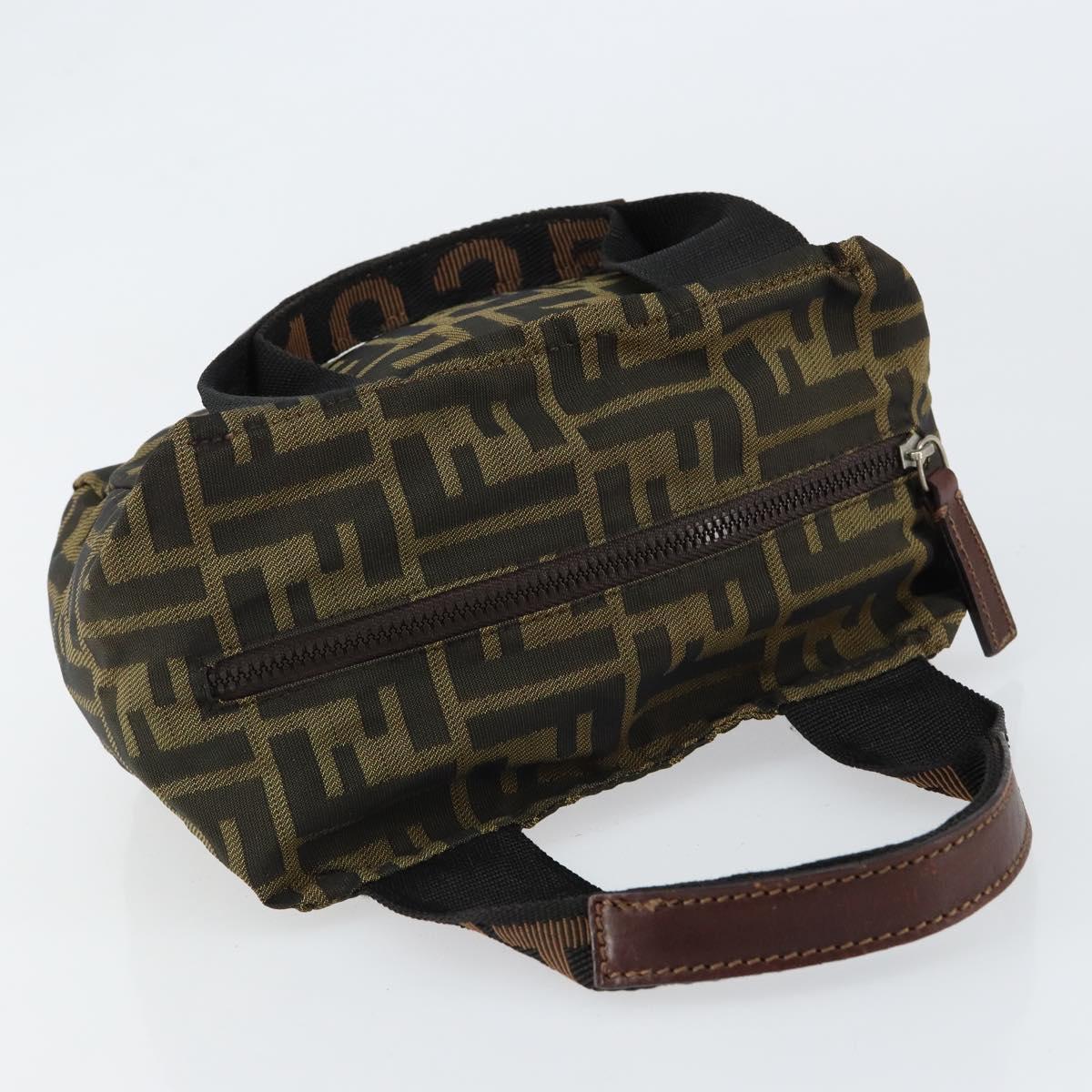 FENDI Zucca Canvas Hand Bag Black Brown Auth bs30792