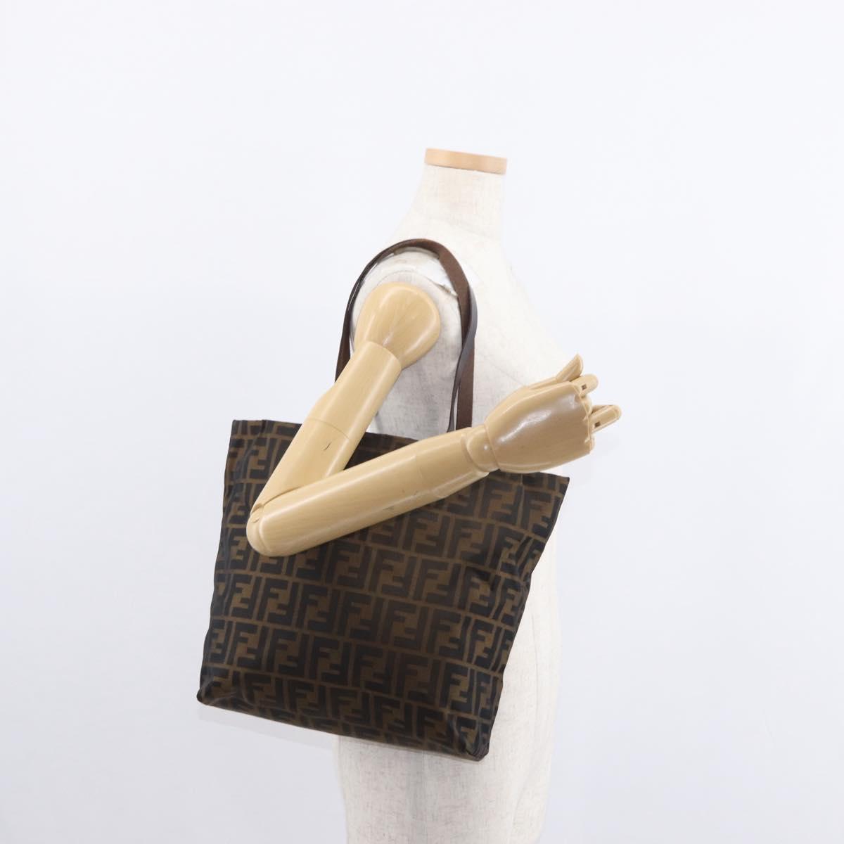 FENDI Zucca Canvas Hand Bag Black Brown Auth bs30794