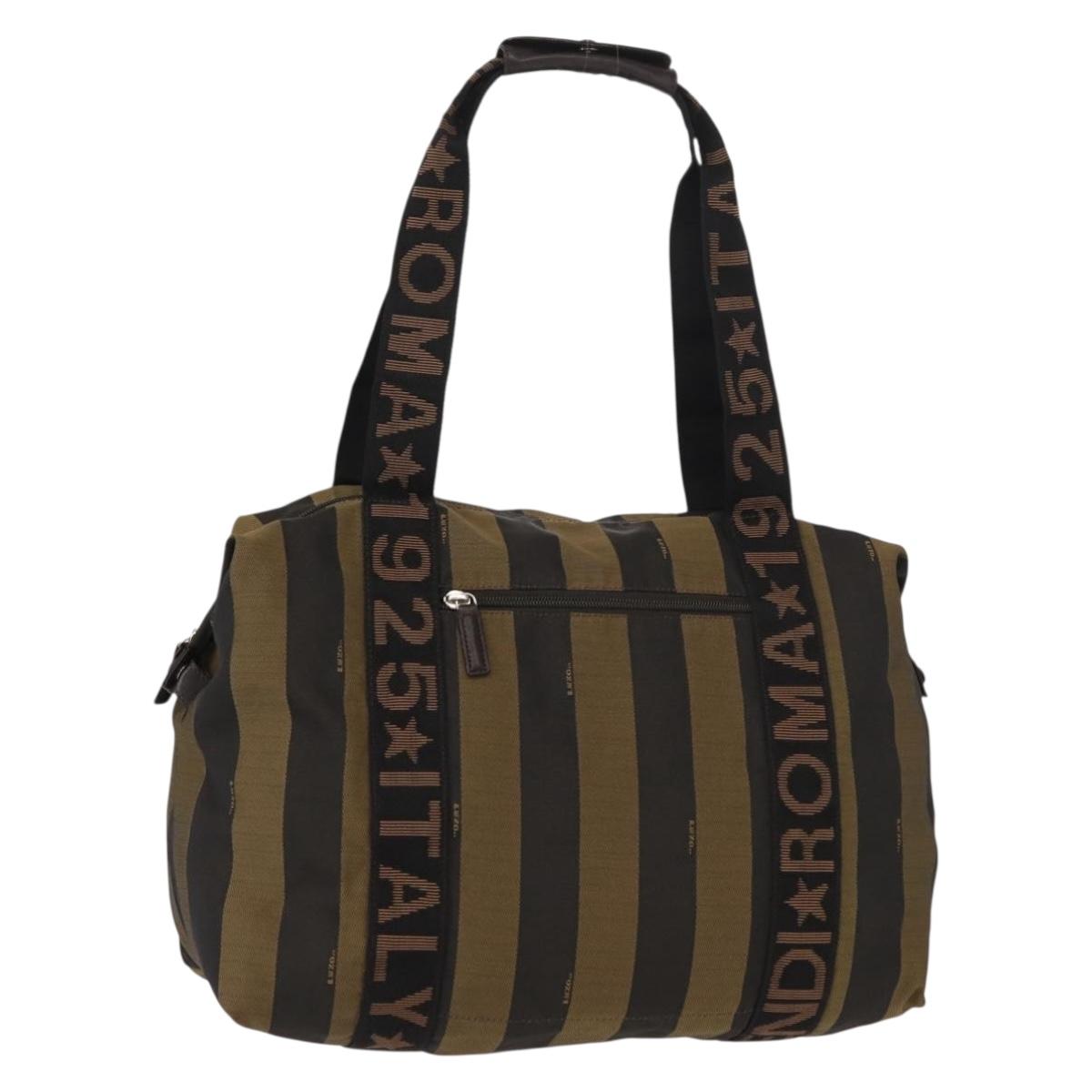 FENDI Pecan Canvas Hand Bag Nylon Black Brown Auth bs30795