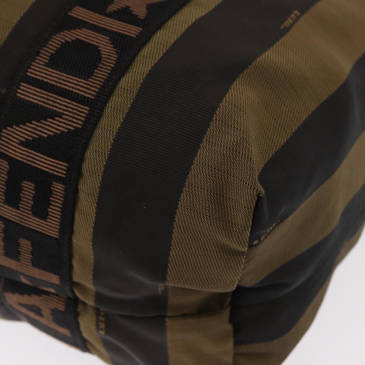 FENDI Pecan Canvas Hand Bag Nylon Black Brown Auth bs30795