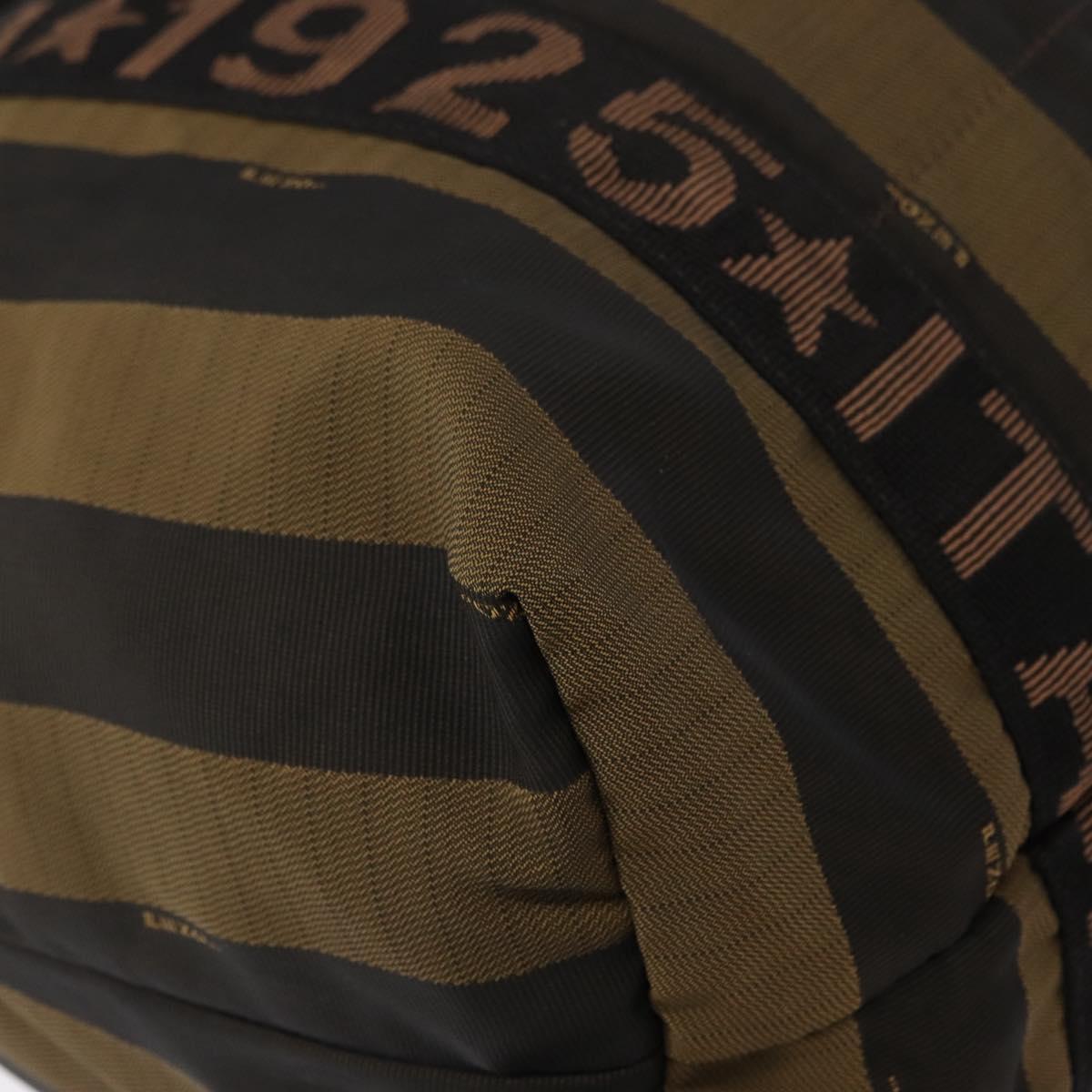 FENDI Pecan Canvas Hand Bag Nylon Black Brown Auth bs30795