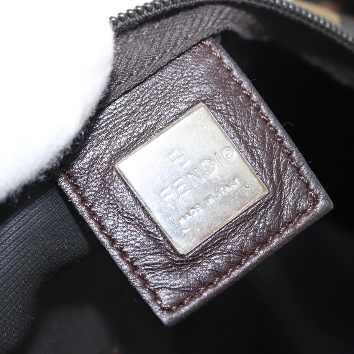 FENDI Pecan Canvas Hand Bag Nylon Black Brown Auth bs30795