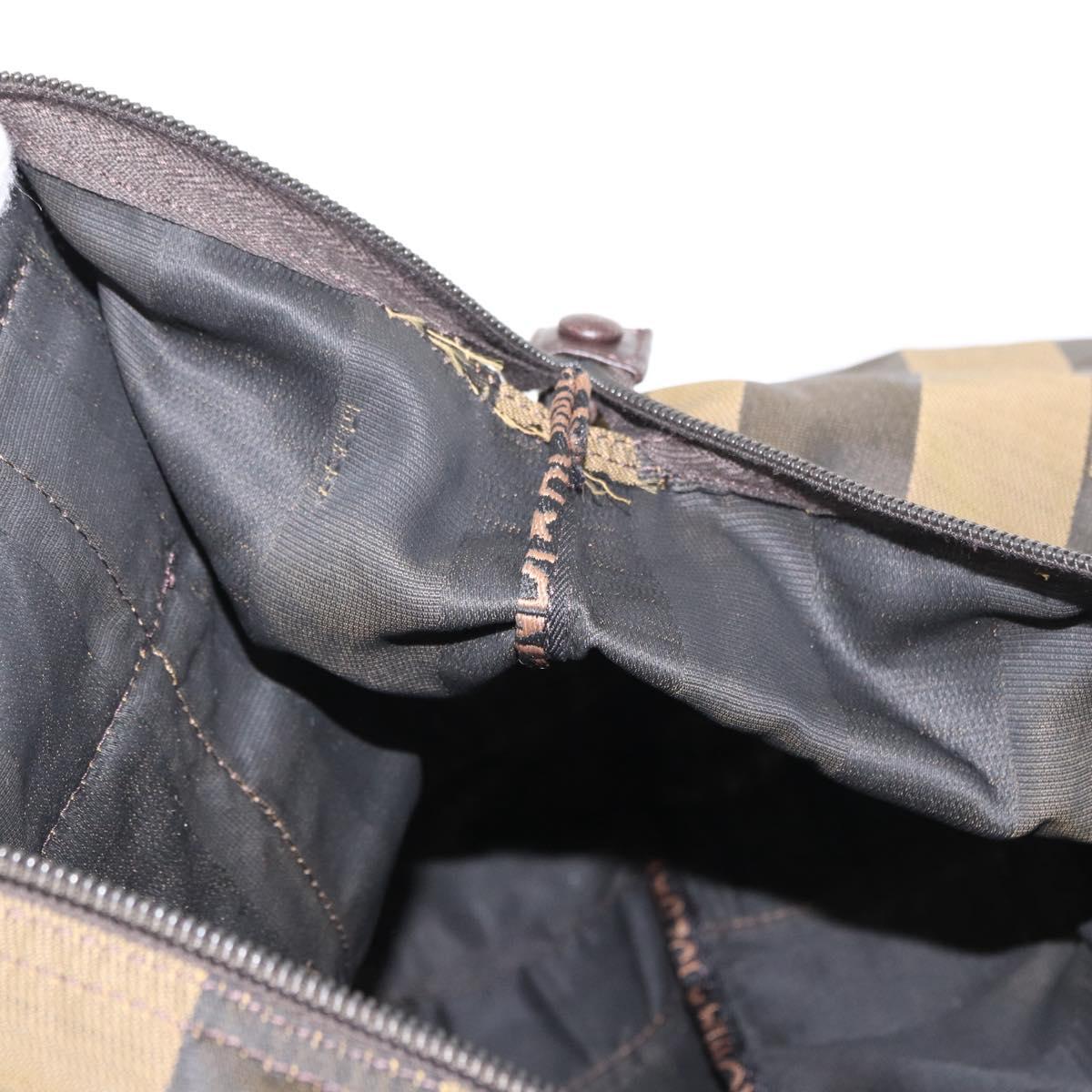FENDI Pecan Canvas Hand Bag Nylon Black Brown Auth bs30795