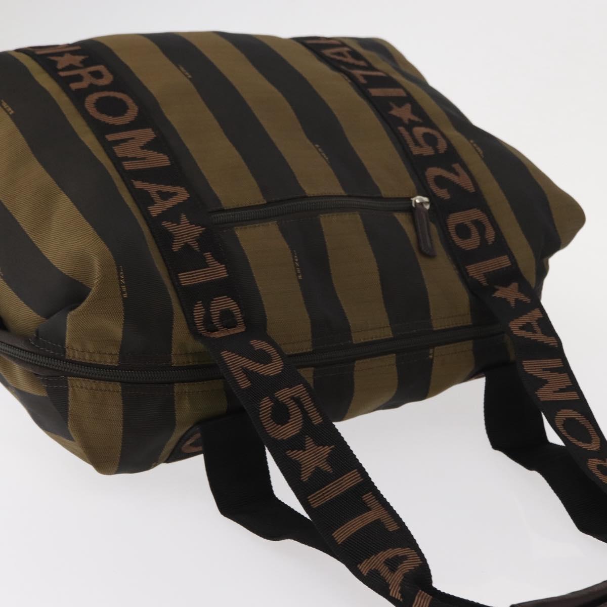 FENDI Pecan Canvas Hand Bag Nylon Black Brown Auth bs30795