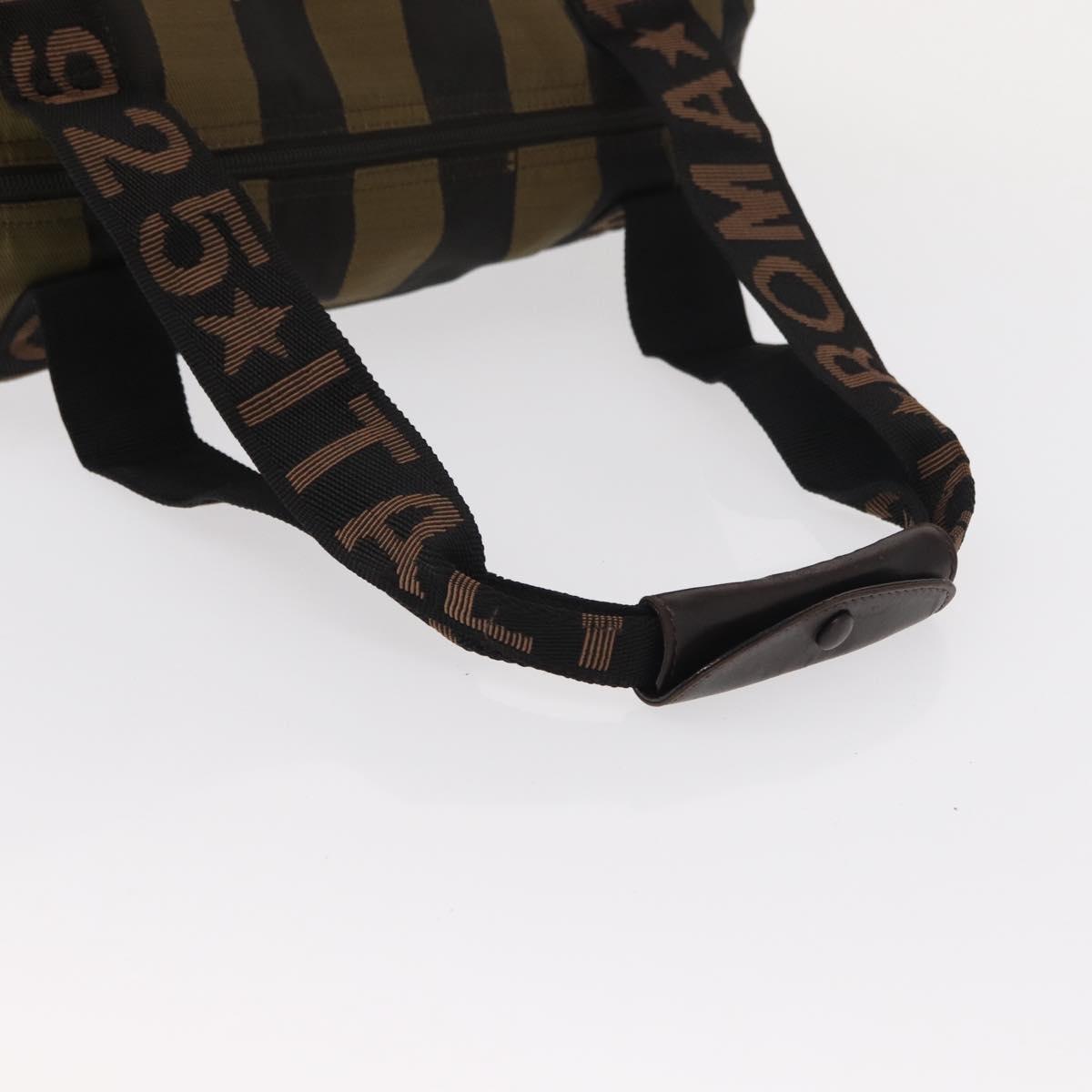 FENDI Pecan Canvas Hand Bag Nylon Black Brown Auth bs30795