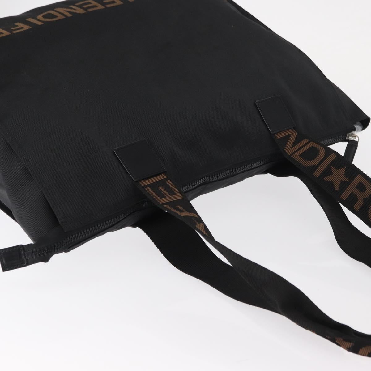 FENDI Hand Bag Nylon Black Silver Auth bs30796