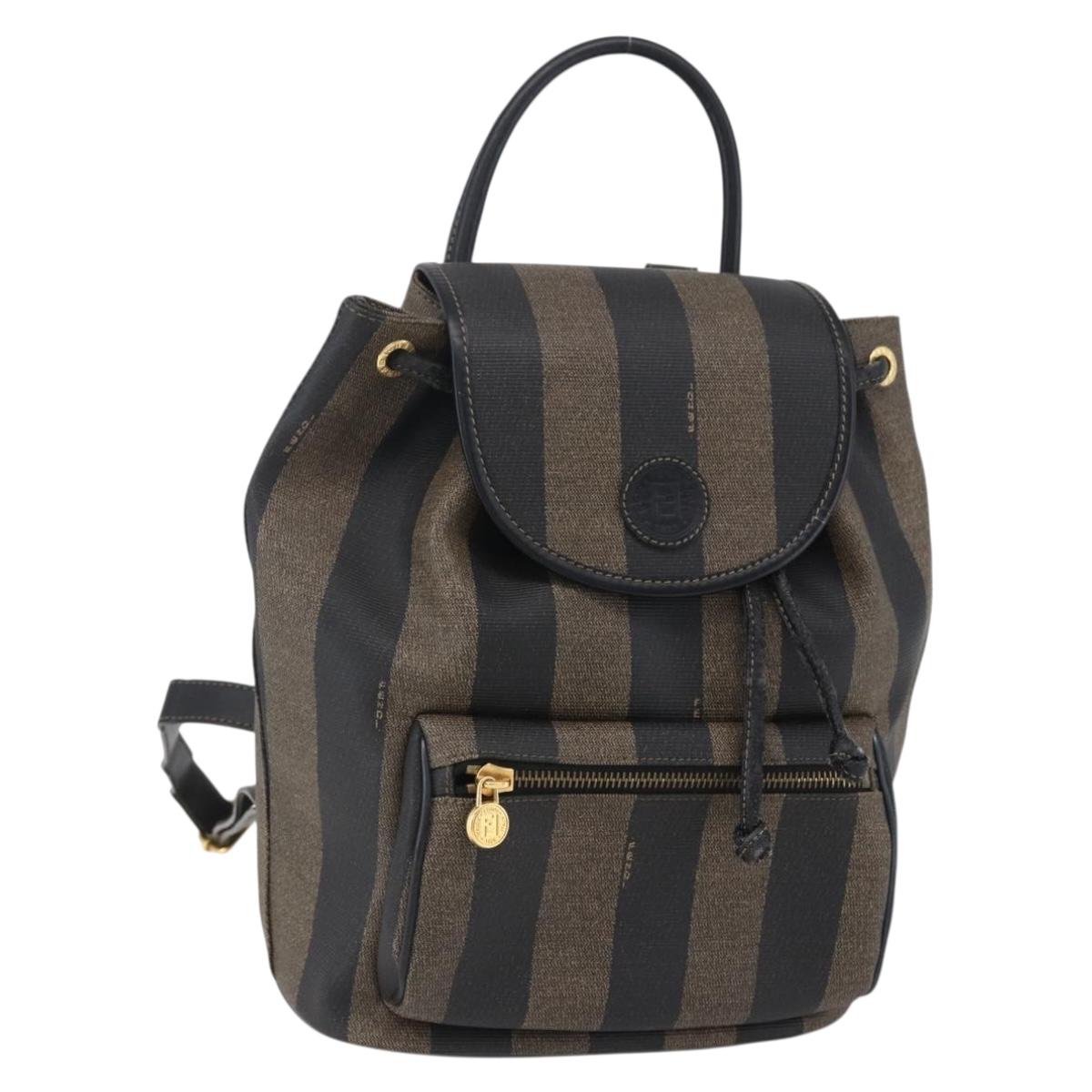 FENDI Pecan Canvas Backpack Brown Black Auth bs30797