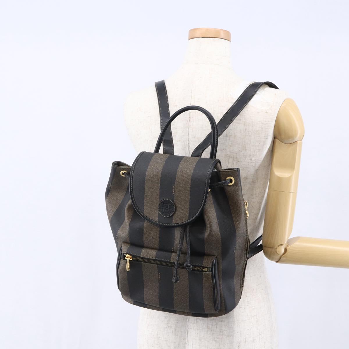 FENDI Pecan Canvas Backpack Brown Black Auth bs30797