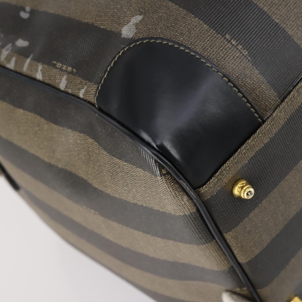 FENDI Pecan Canvas Boston Bag PVC Black Brown gold Auth bs30798