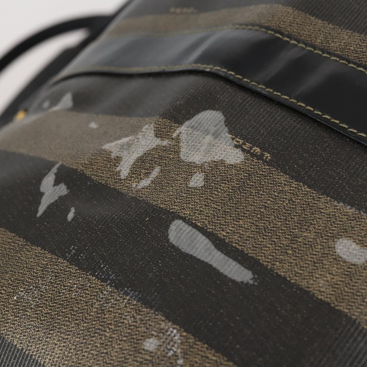 FENDI Pecan Canvas Boston Bag PVC Black Brown gold Auth bs30798