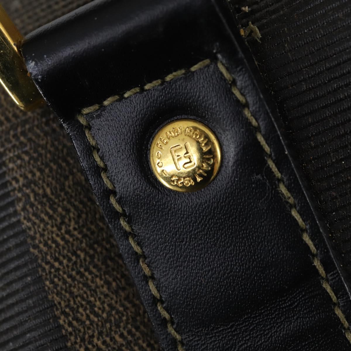 FENDI Pecan Canvas Boston Bag PVC Black Brown gold Auth bs30798