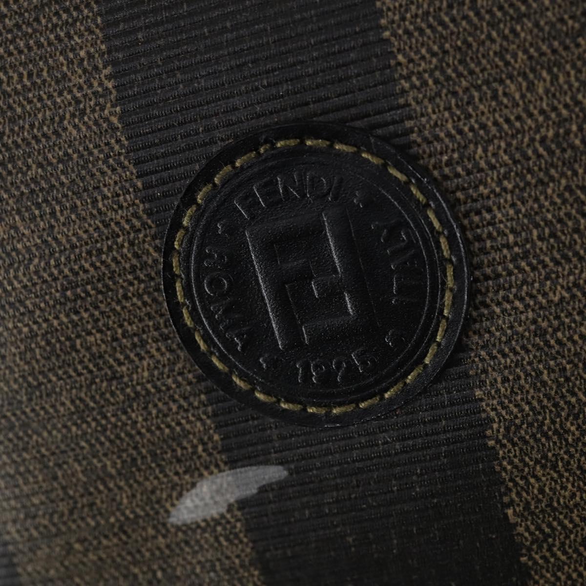 FENDI Pecan Canvas Boston Bag PVC Black Brown gold Auth bs30798