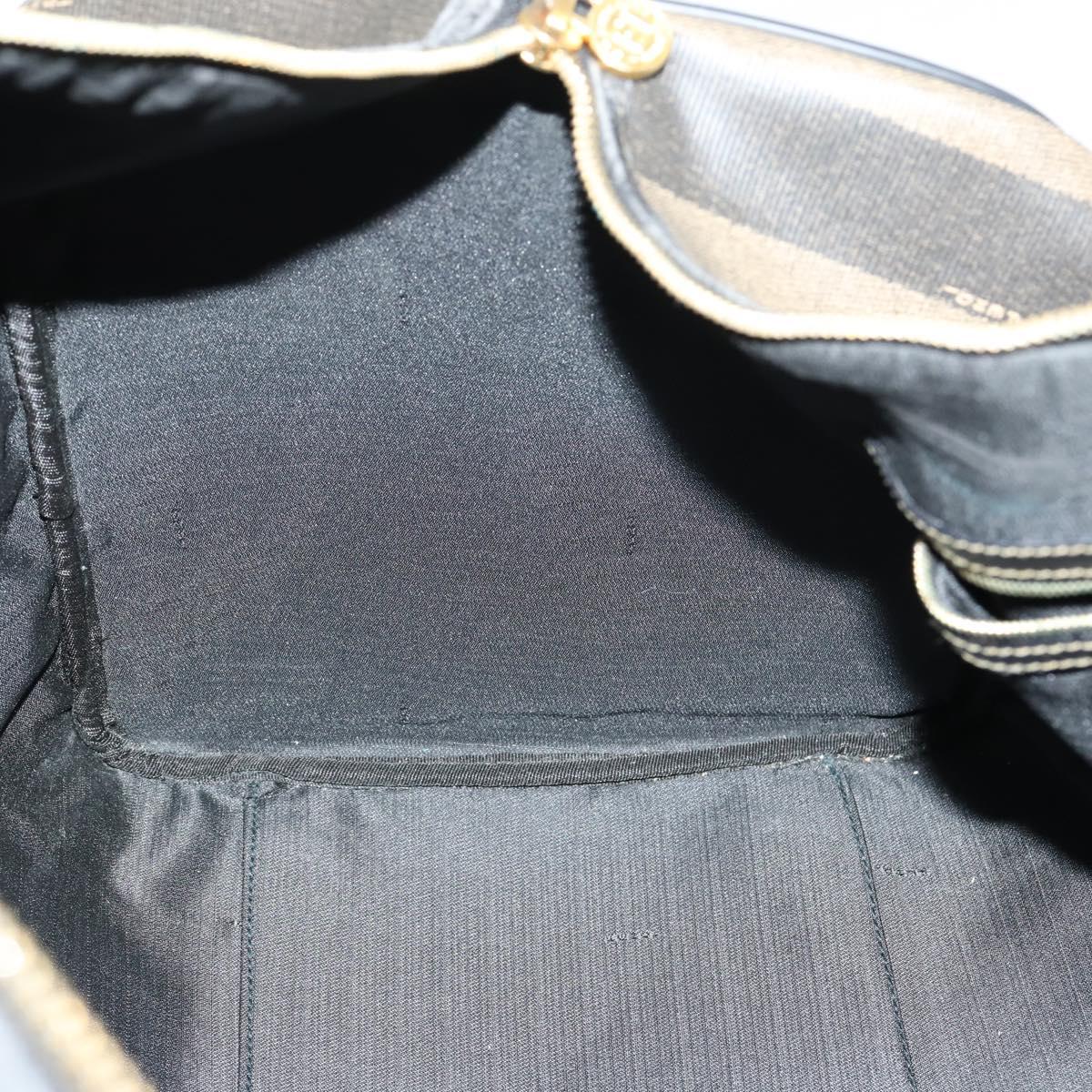 FENDI Pecan Canvas Boston Bag PVC Black Brown gold Auth bs30798